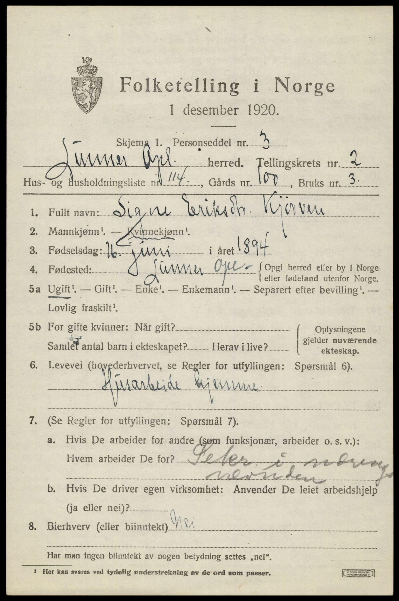 SAH, 1920 census for Lunner, 1920, p. 4405