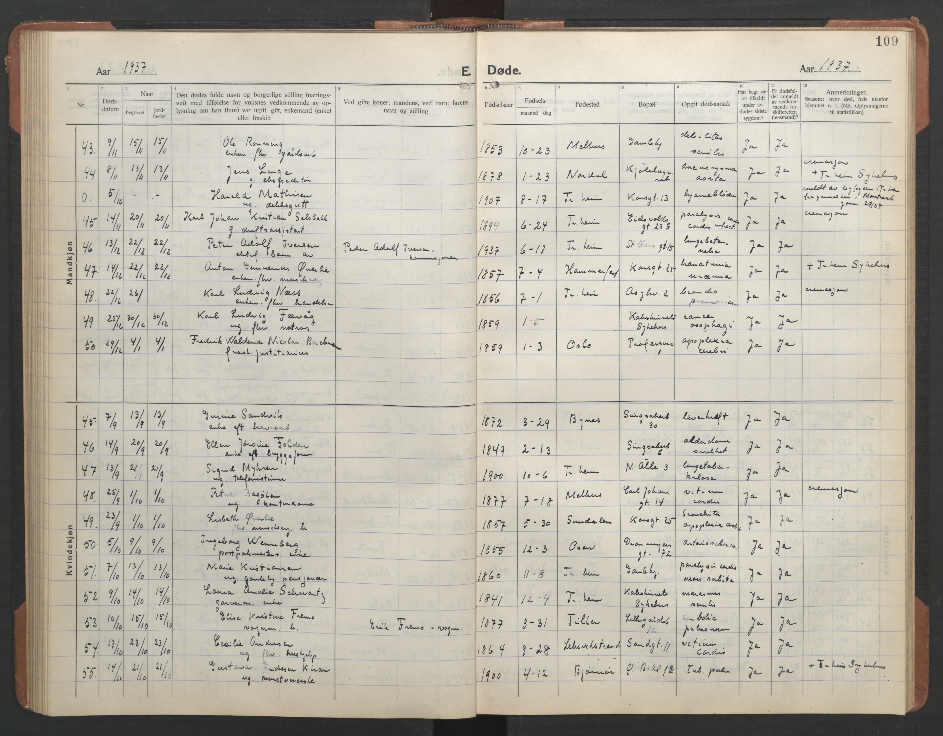 Ministerialprotokoller, klokkerbøker og fødselsregistre - Sør-Trøndelag, SAT/A-1456/602/L0150: Parish register (copy) no. 602C18, 1922-1949, p. 109