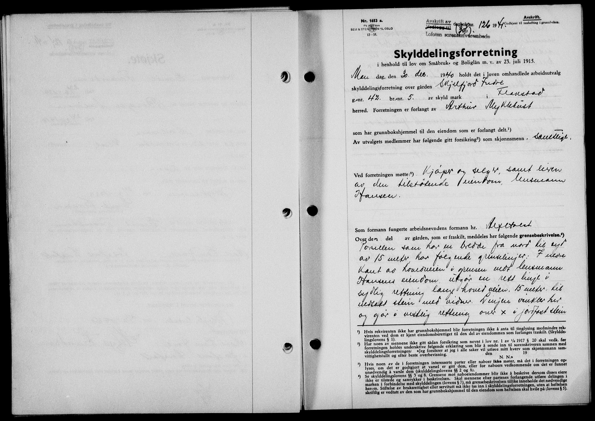 Lofoten sorenskriveri, SAT/A-0017/1/2/2C/L0008a: Mortgage book no. 8a, 1940-1941, Diary no: : 126/1941