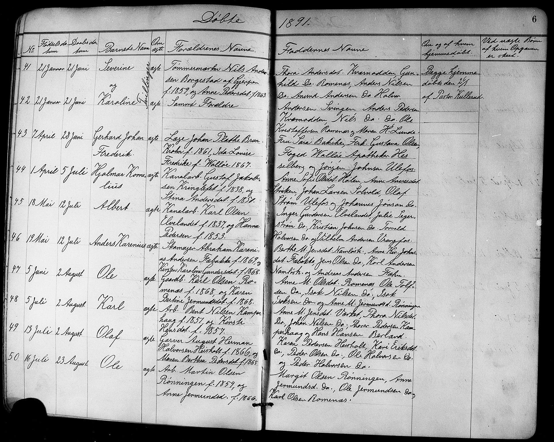 Holla kirkebøker, AV/SAKO-A-272/G/Ga/L0005: Parish register (copy) no. I 5, 1891-1917, p. 6