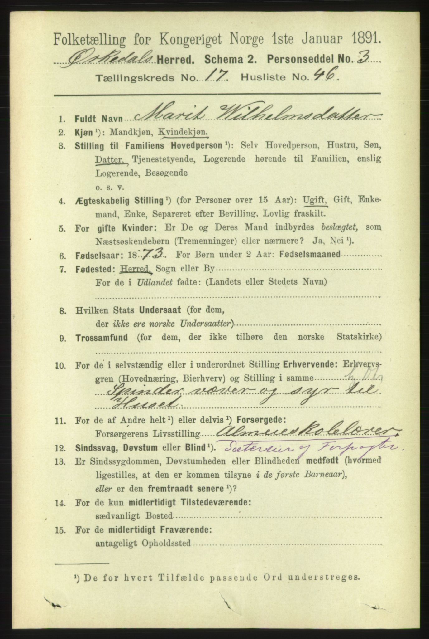 RA, 1891 census for 1638 Orkdal, 1891, p. 7630