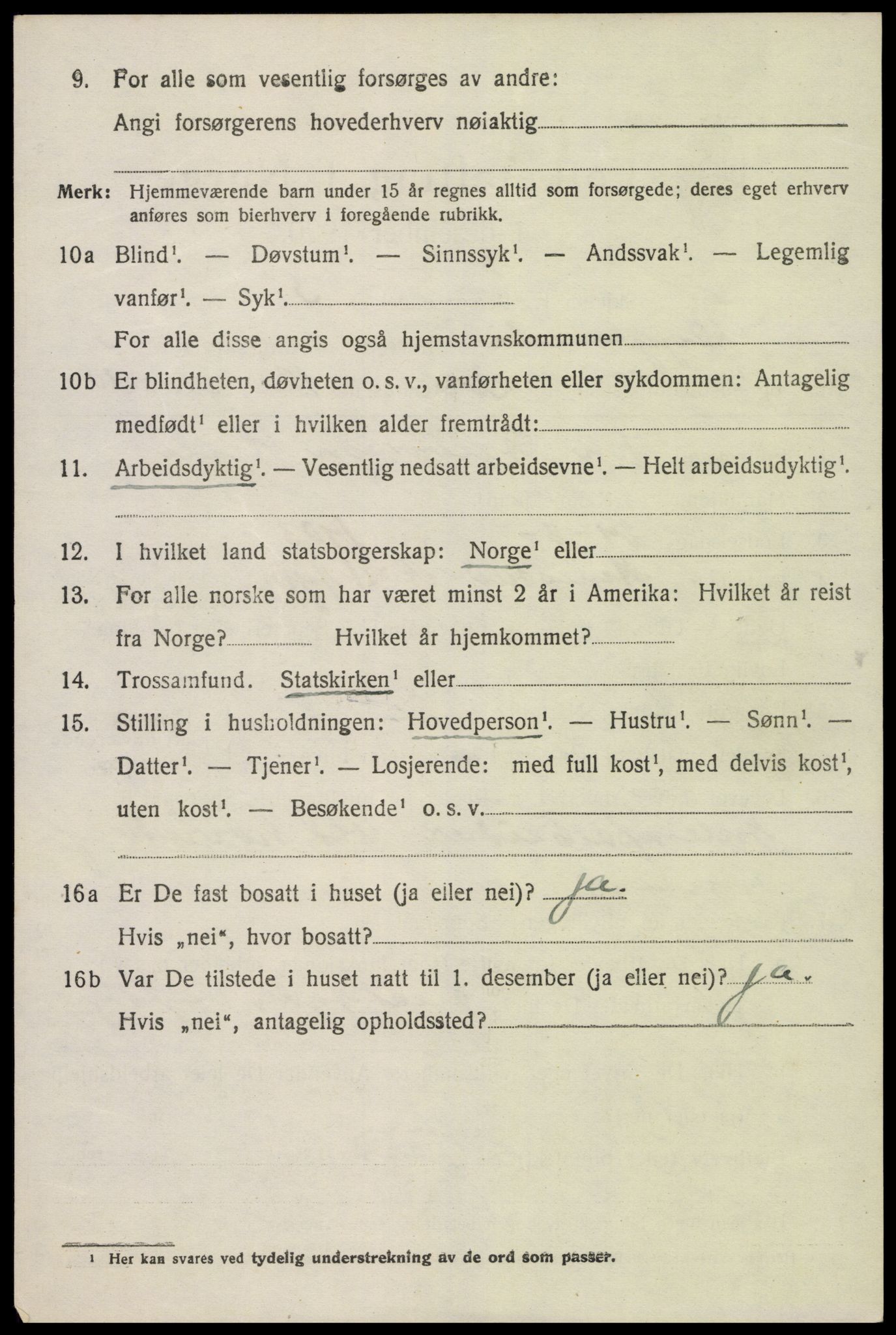 SAK, 1920 census for Bygland, 1920, p. 2122