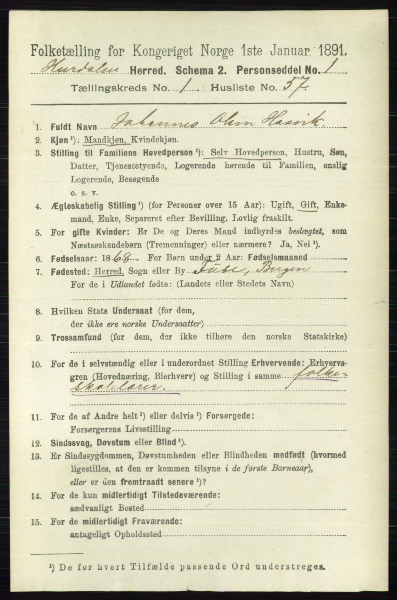 RA, 1891 census for 0239 Hurdal, 1891, p. 439