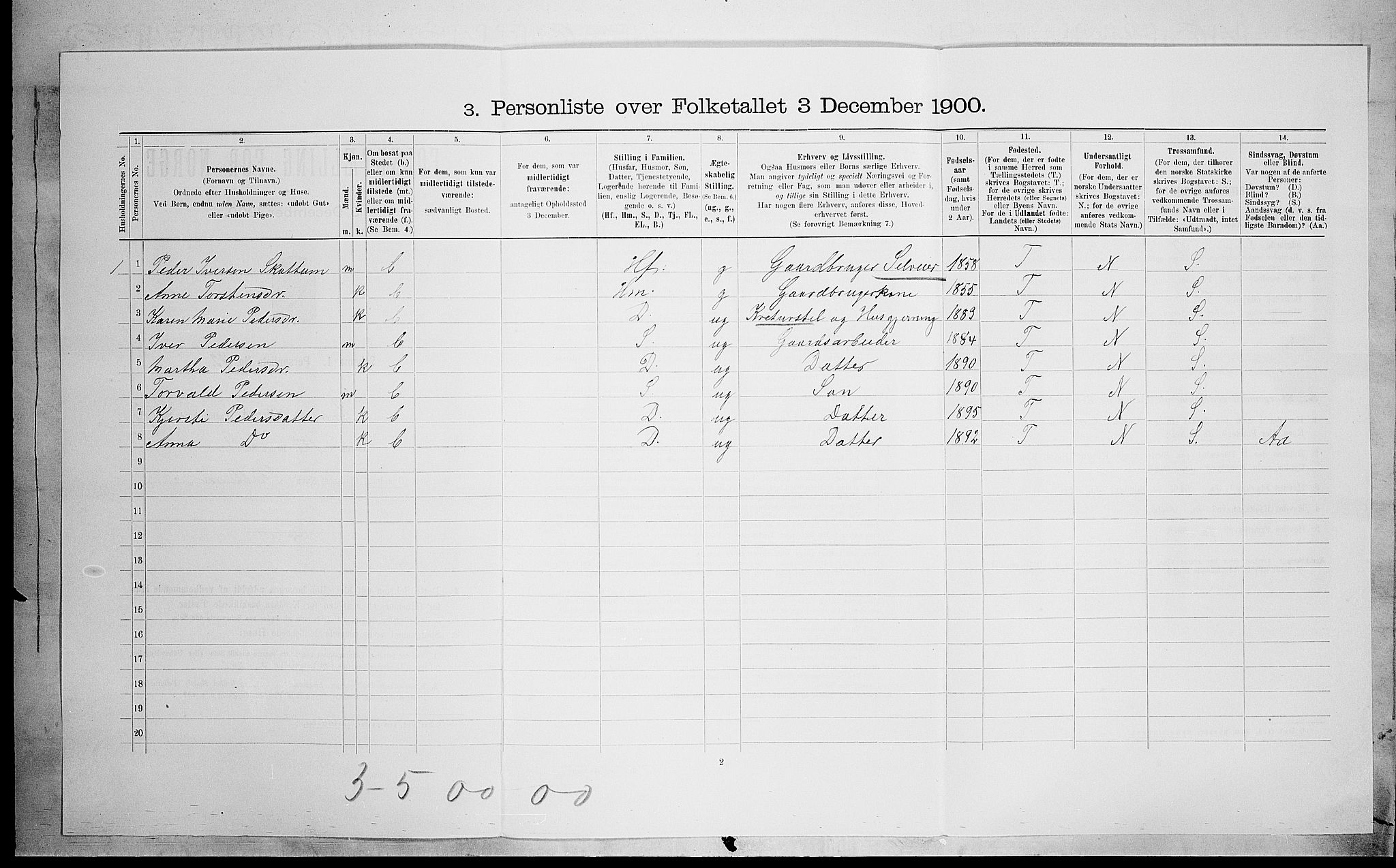 SAH, 1900 census for Gran, 1900, p. 1263