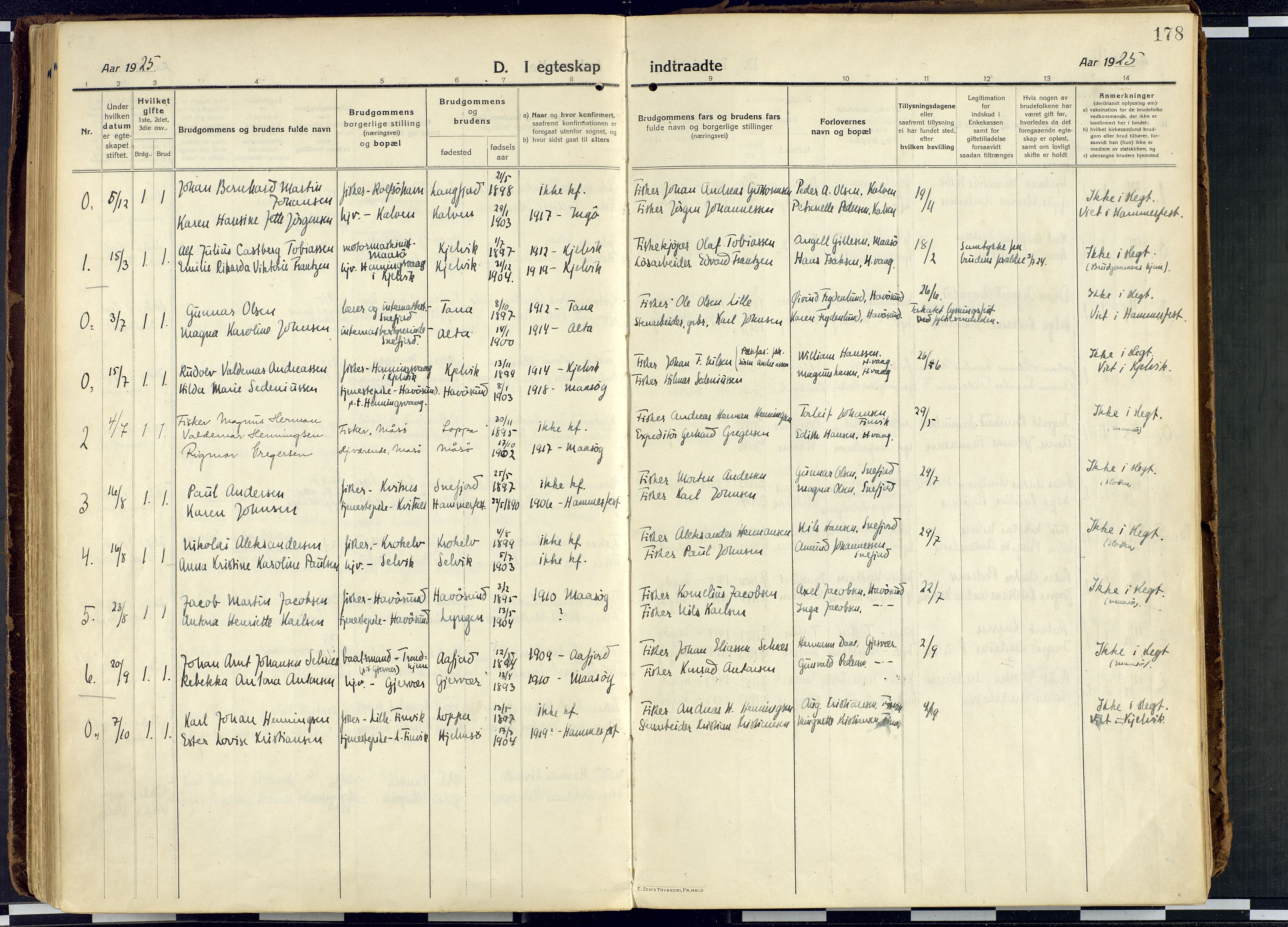 Måsøy sokneprestkontor, AV/SATØ-S-1348/H/Ha/L0010kirke: Parish register (official) no. 10, 1915-1933, p. 178