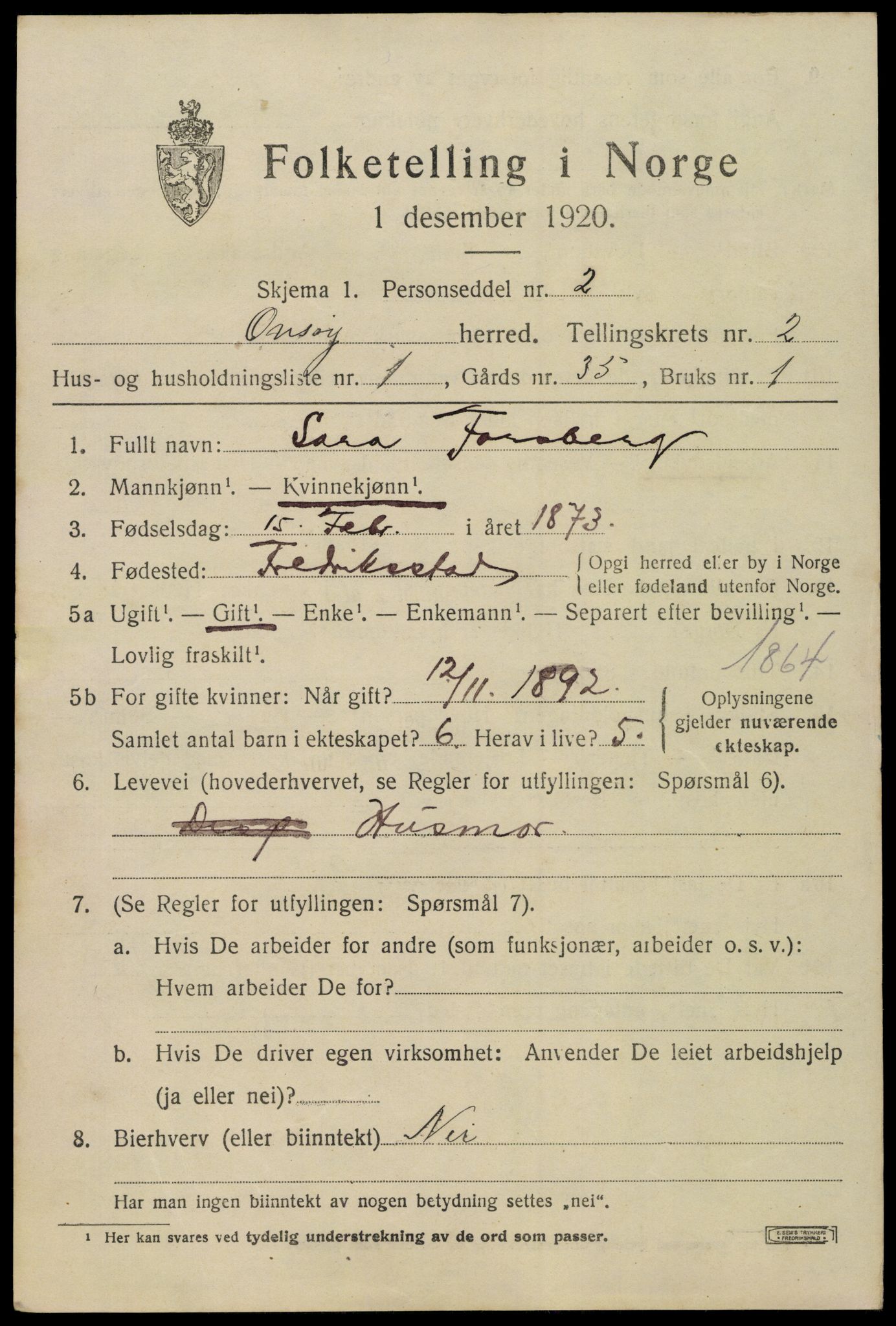 SAO, 1920 census for Onsøy, 1920, p. 3471