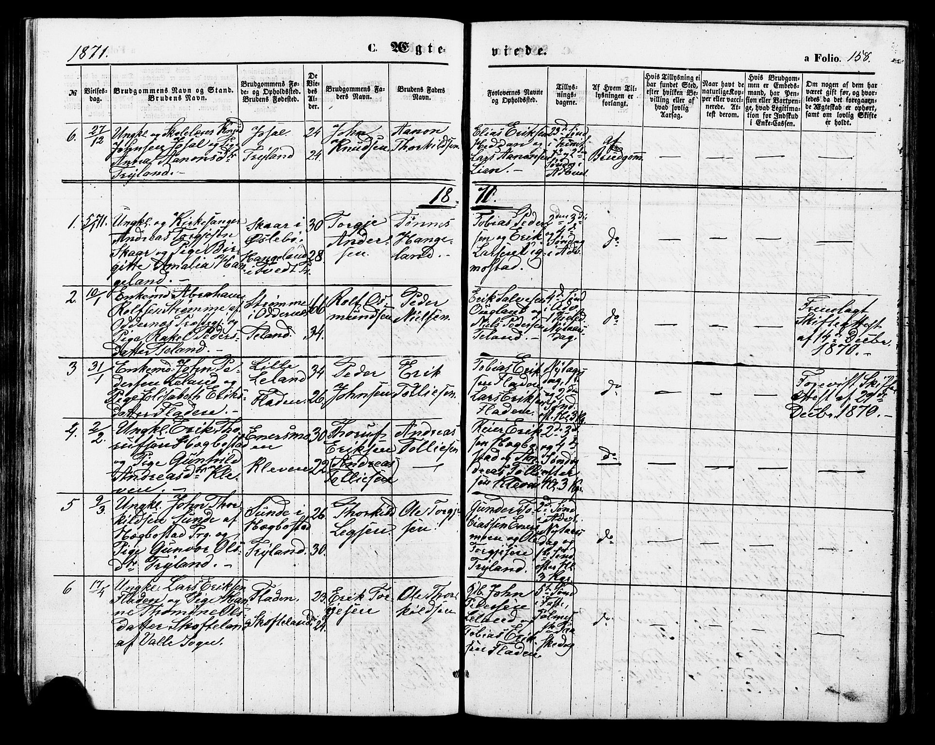 Nord-Audnedal sokneprestkontor, AV/SAK-1111-0032/F/Fa/Fab/L0002: Parish register (official) no. A 2, 1859-1882, p. 158