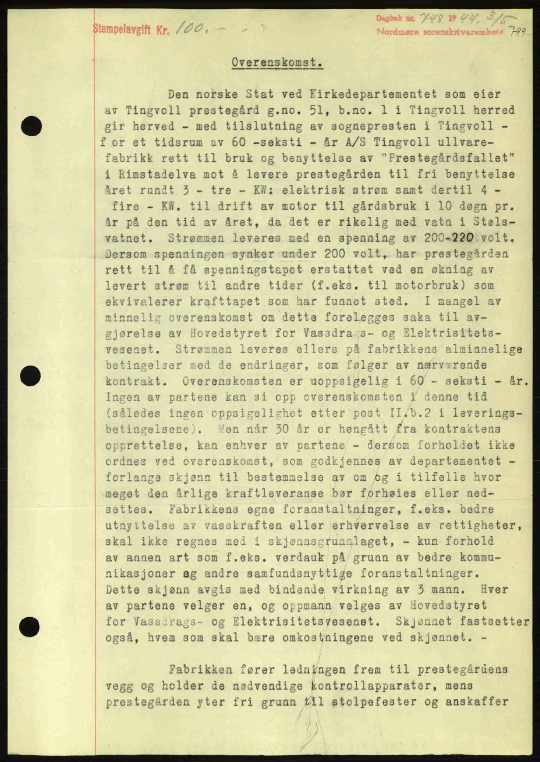 Nordmøre sorenskriveri, AV/SAT-A-4132/1/2/2Ca: Mortgage book no. B91, 1943-1944, Diary no: : 748/1944