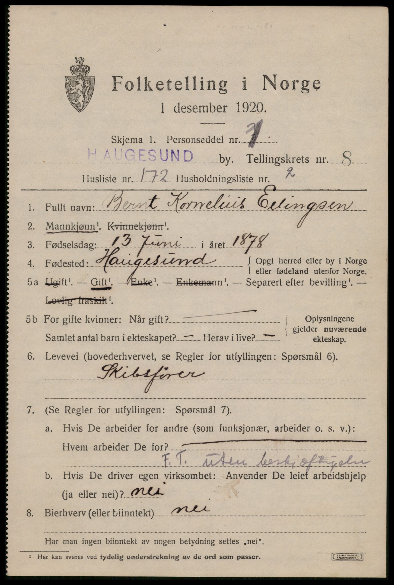 SAST, 1920 census for Haugesund, 1920, p. 30891