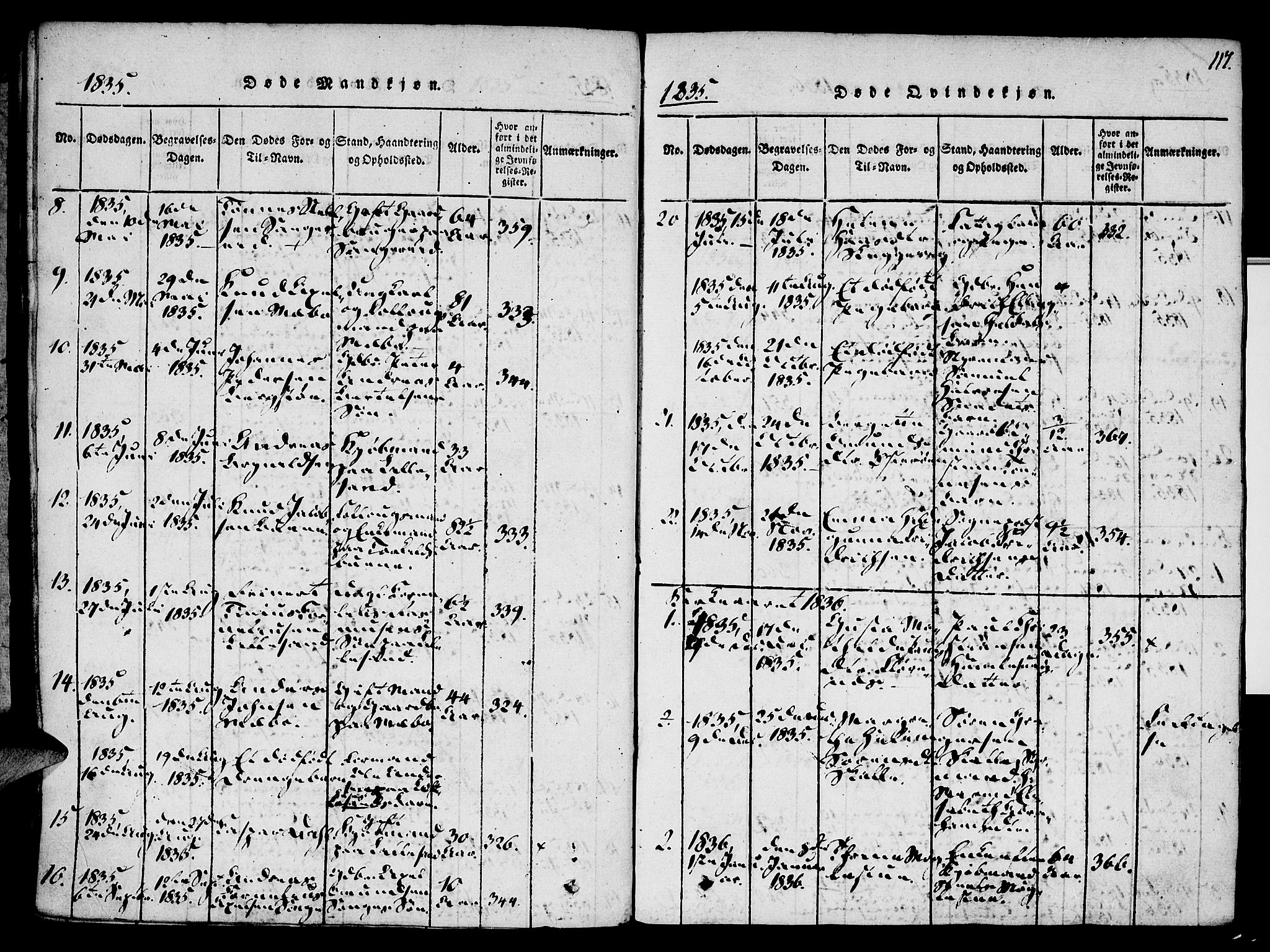 Vestre Moland sokneprestkontor, SAK/1111-0046/F/Fa/Fab/L0003: Parish register (official) no. A 3, 1816-1843, p. 117