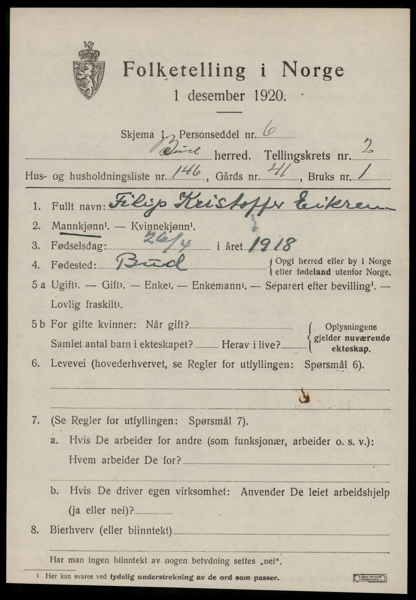 SAT, 1920 census for Bud, 1920, p. 2709