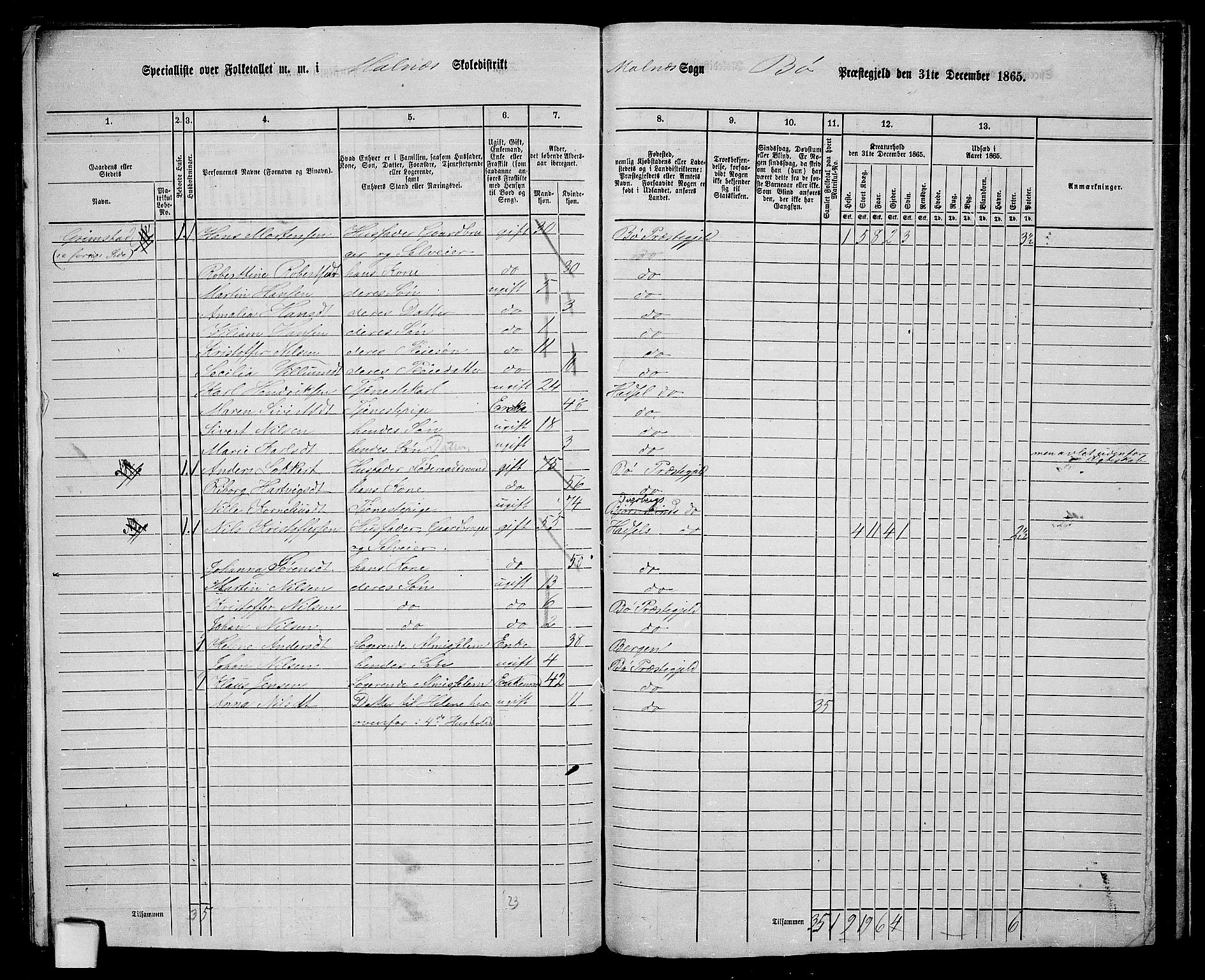 RA, 1865 census for Bø, 1865, p. 72