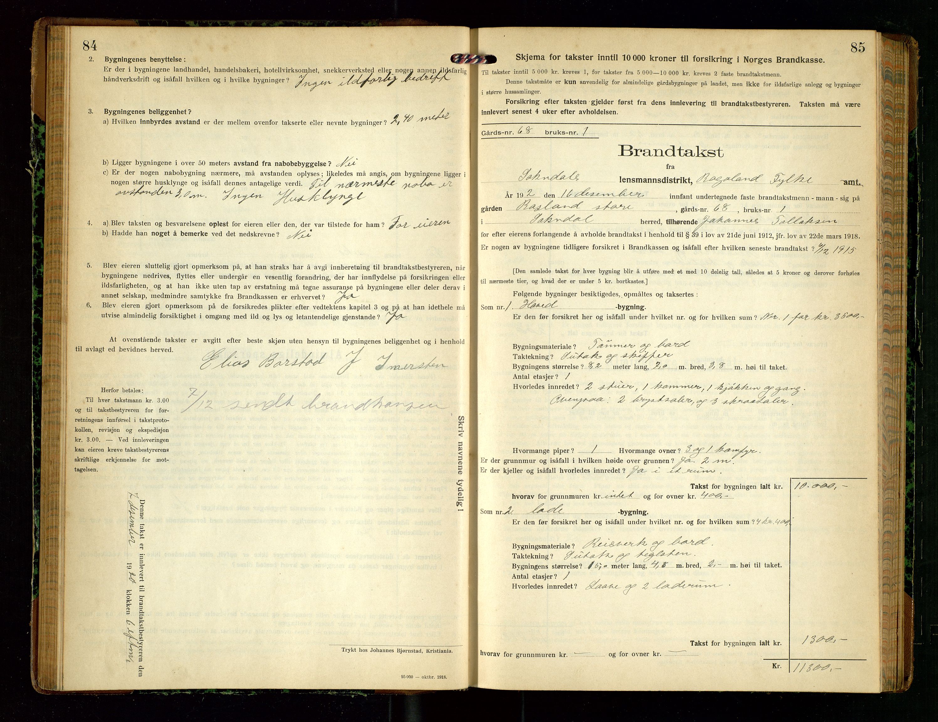 Sokndal lensmannskontor, AV/SAST-A-100417/Gob/L0005: "Brandtakst-Protokol", 1920-1924, p. 84-85