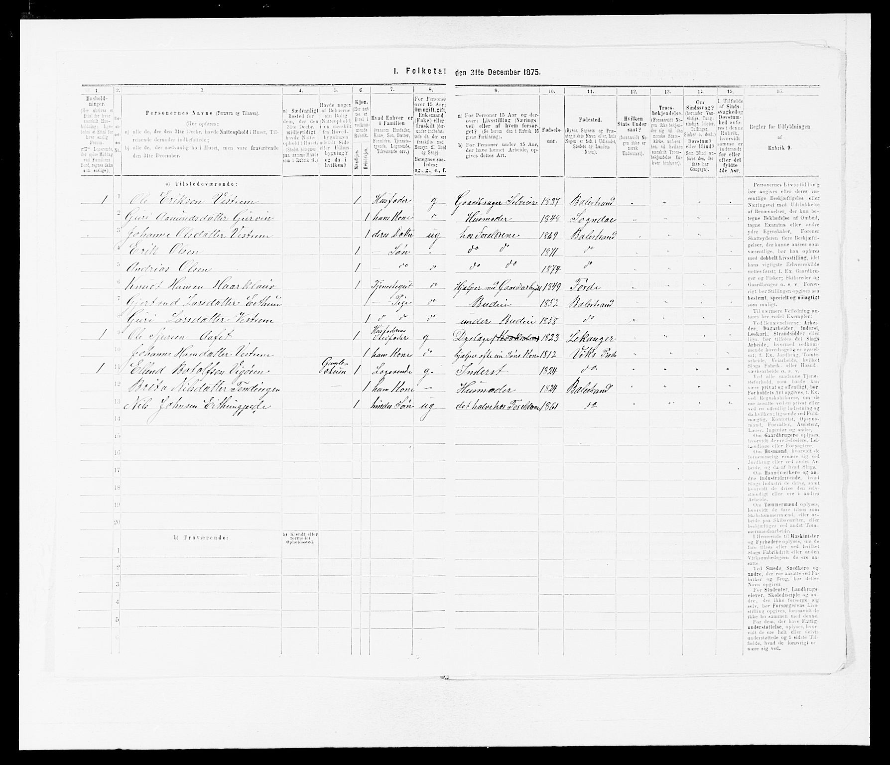 SAB, 1875 census for 1418P Balestrand, 1875, p. 358