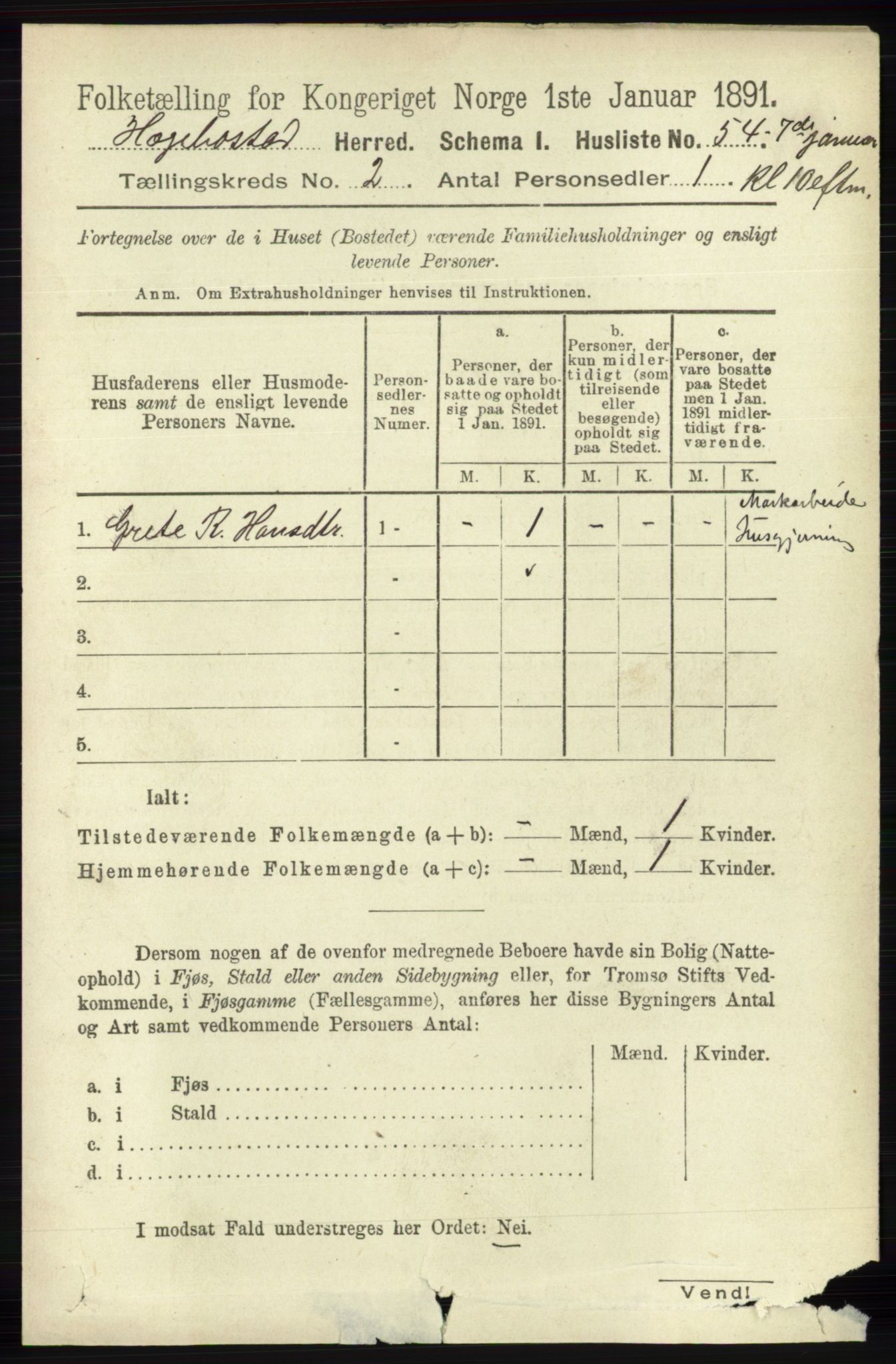 RA, 1891 census for 1034 Hægebostad, 1891, p. 489