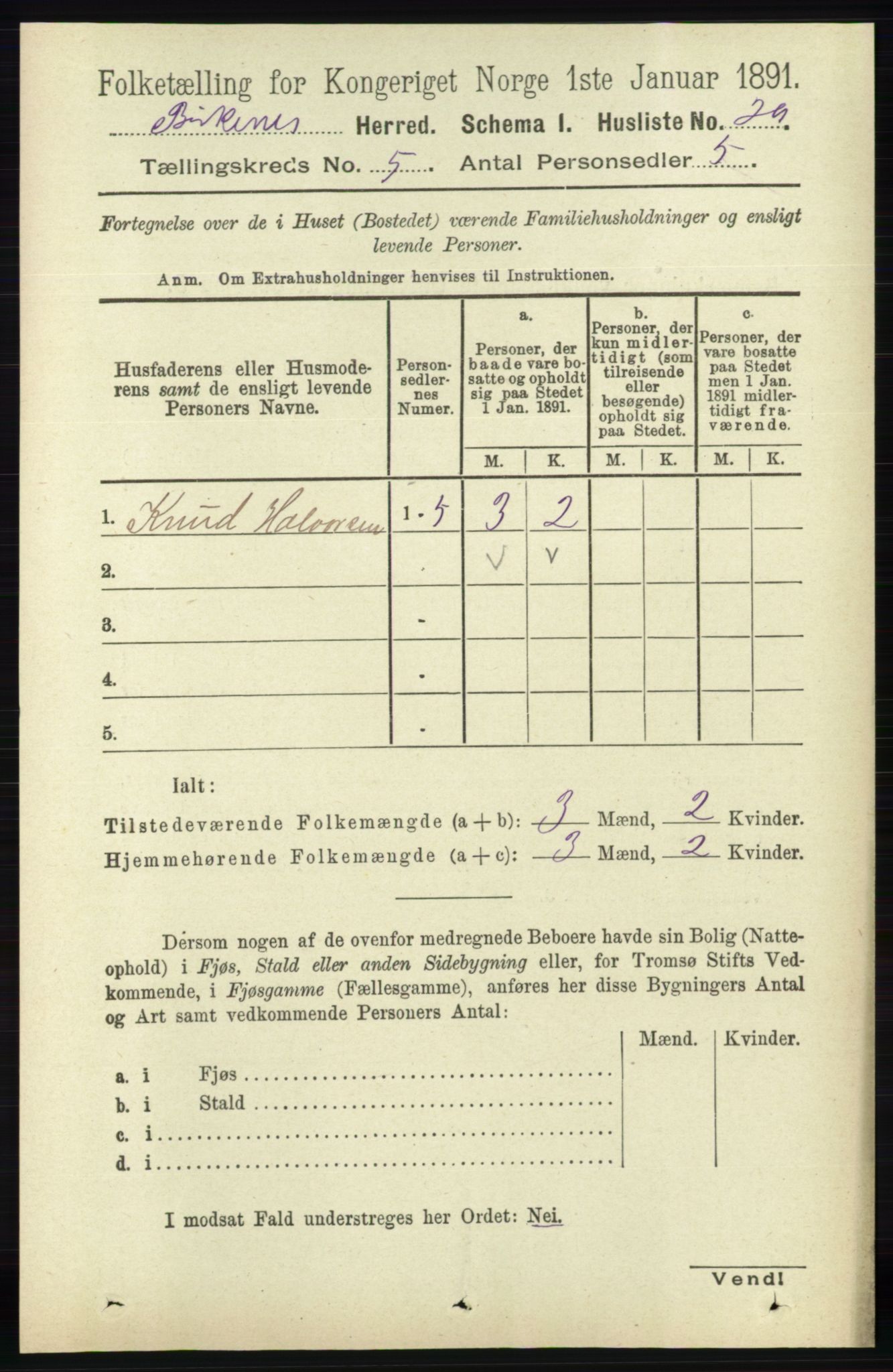 RA, 1891 Census for 0928 Birkenes, 1891, p. 1525