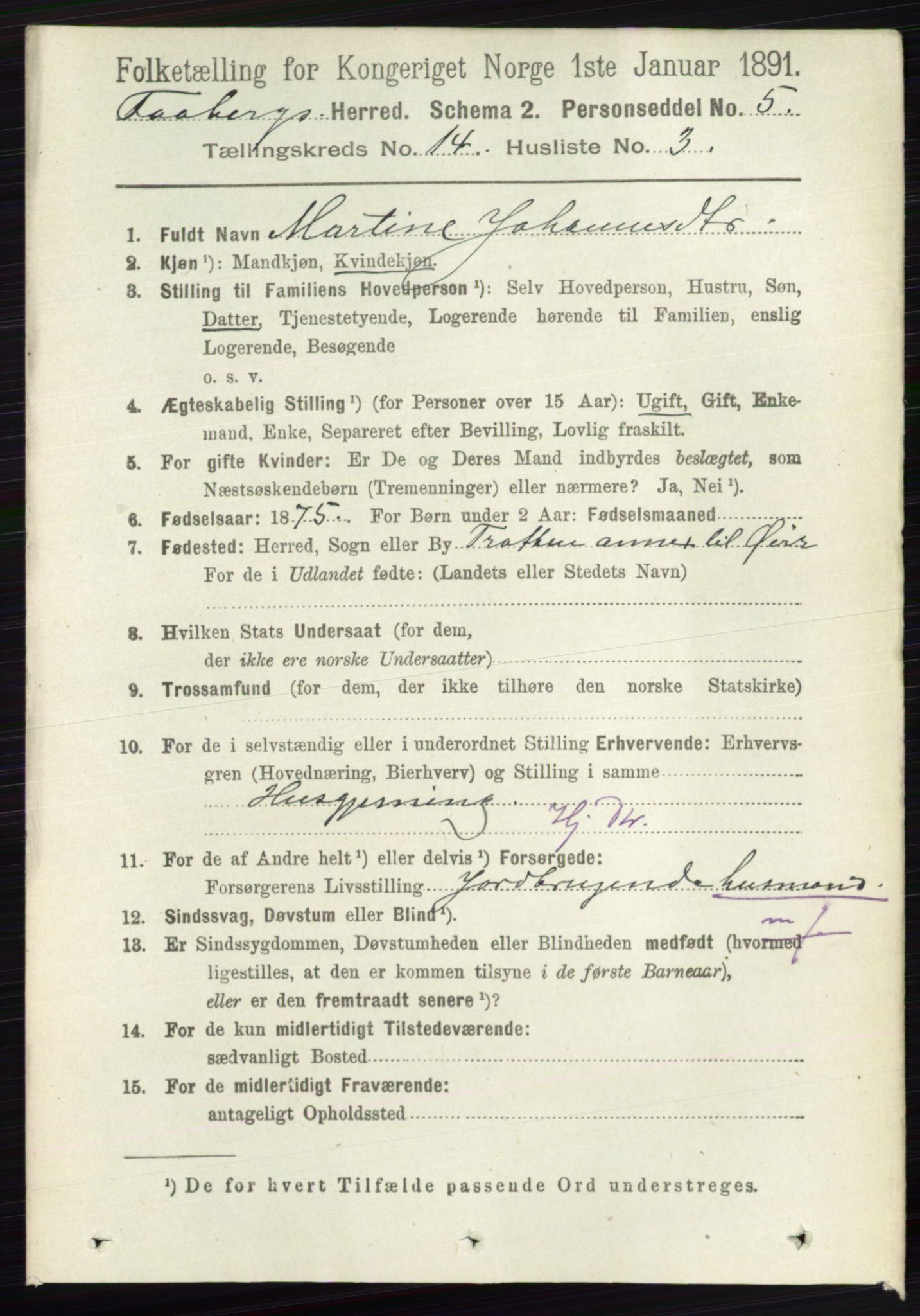 RA, 1891 census for 0524 Fåberg, 1891, p. 5662