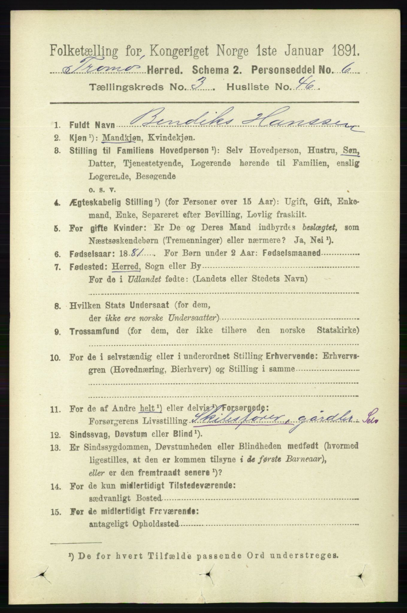 RA, 1891 census for 0921 Tromøy, 1891, p. 1231