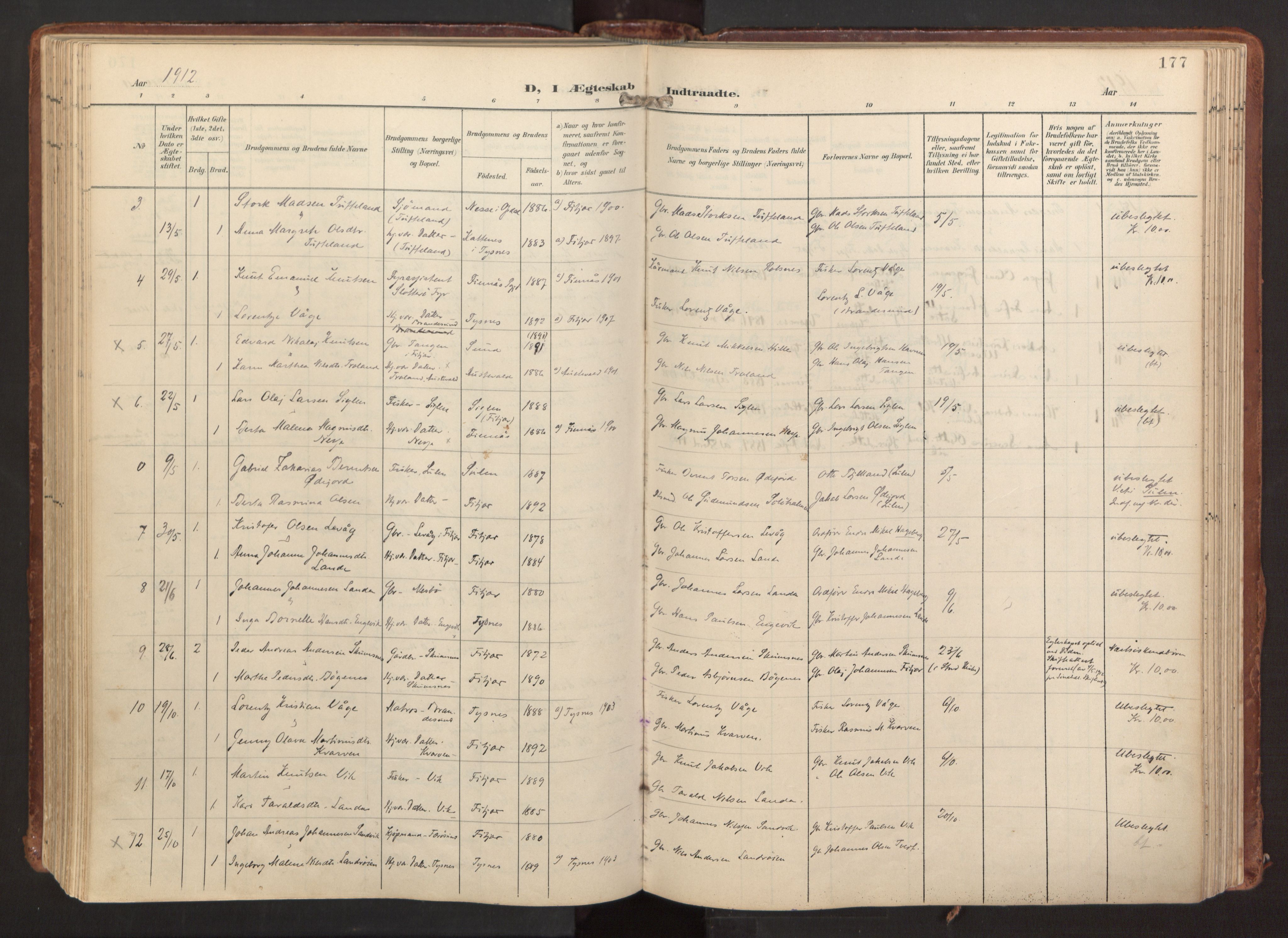 Fitjar sokneprestembete, SAB/A-99926: Parish register (official) no. A 3, 1900-1918, p. 177