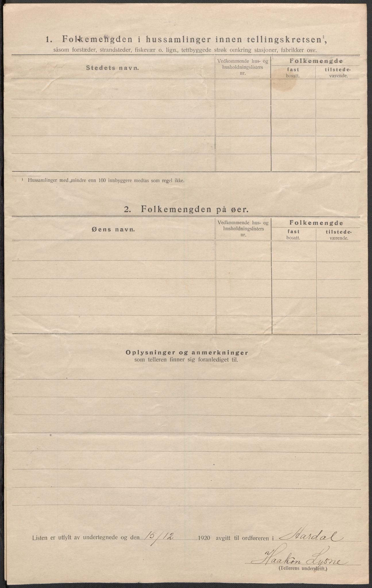 SAB, 1920 census for Årdal, 1920, p. 20