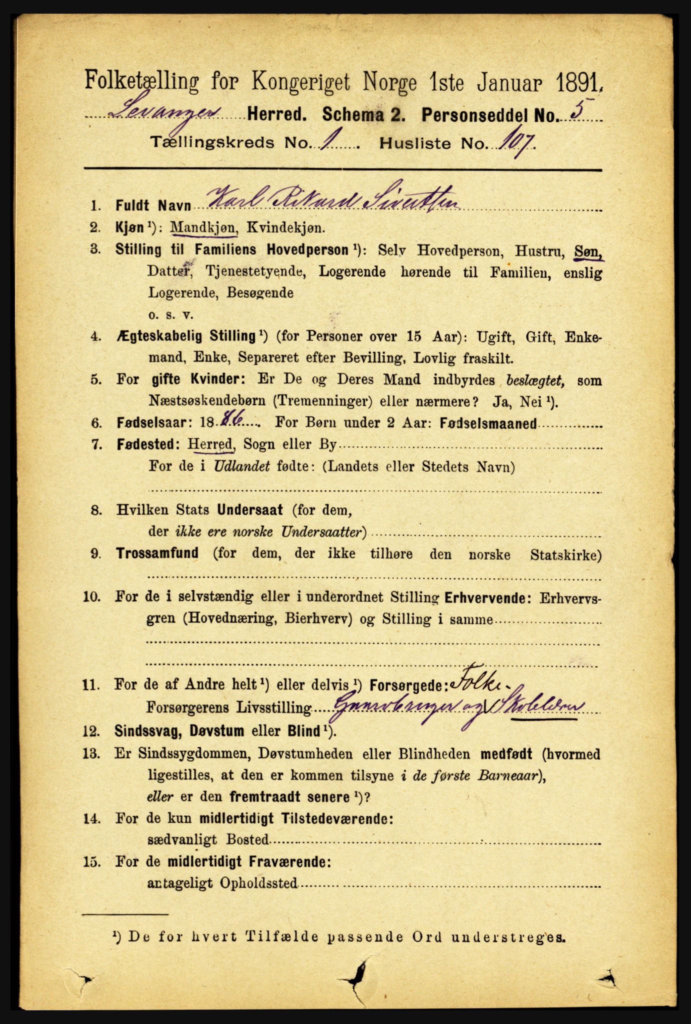 RA, 1891 census for 1720 Levanger, 1891, p. 738