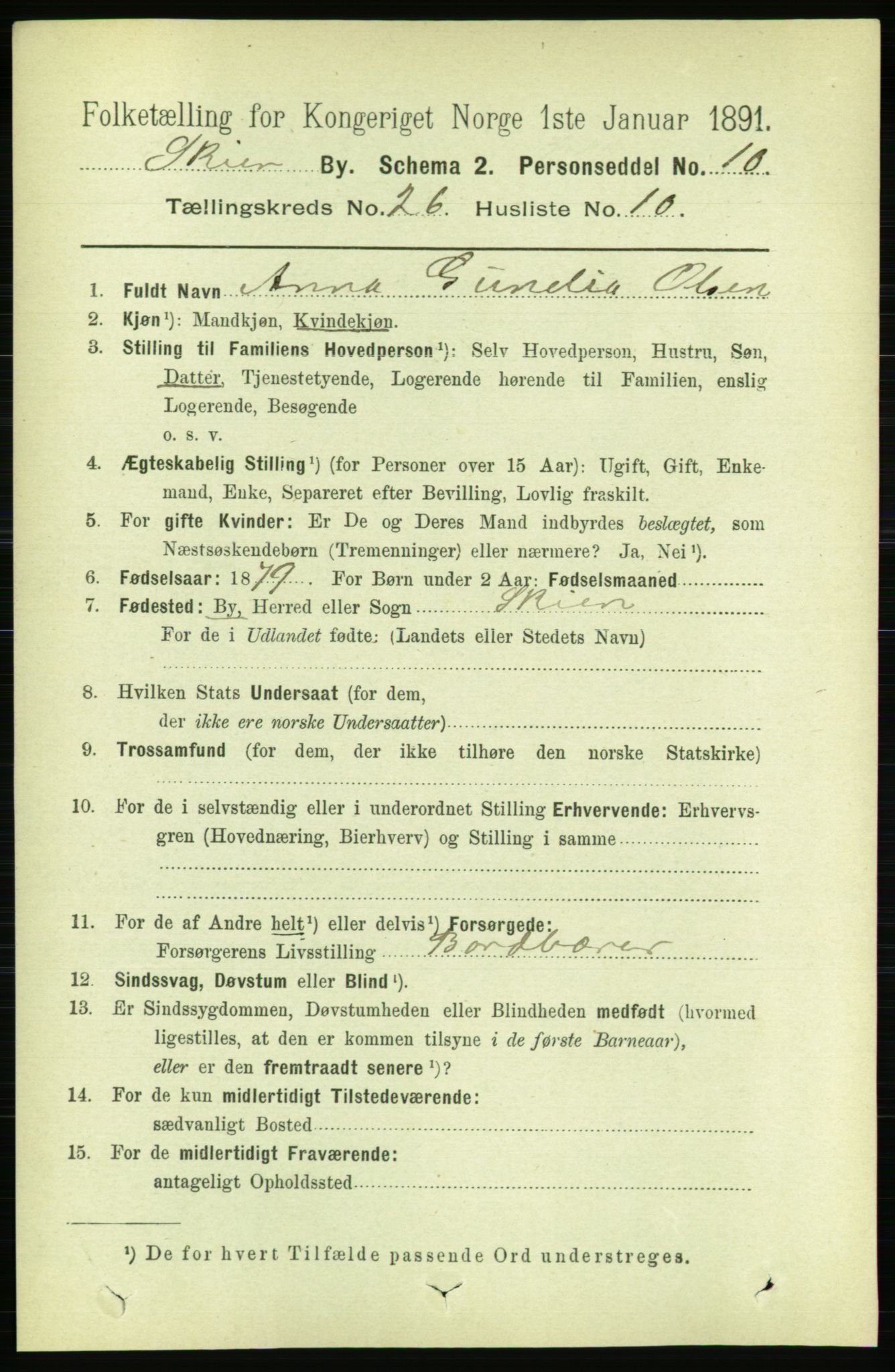 RA, 1891 census for 0806 Skien, 1891, p. 6327