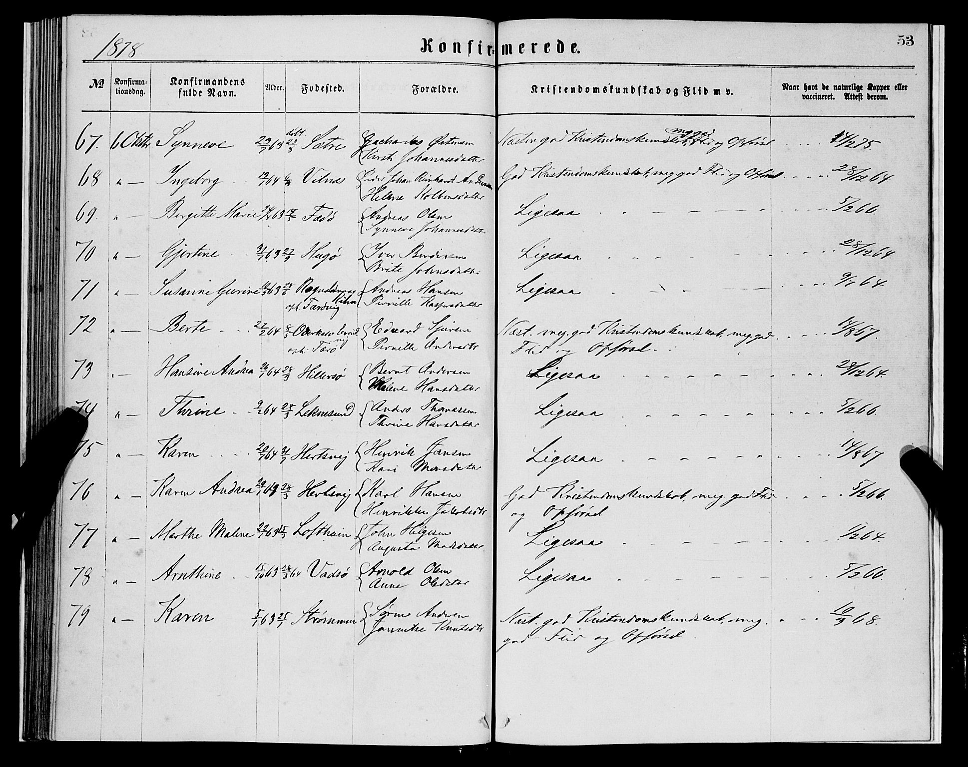 Askvoll sokneprestembete, AV/SAB-A-79501/H/Haa/Haaa/L0013: Parish register (official) no. A 13, 1865-1878, p. 53