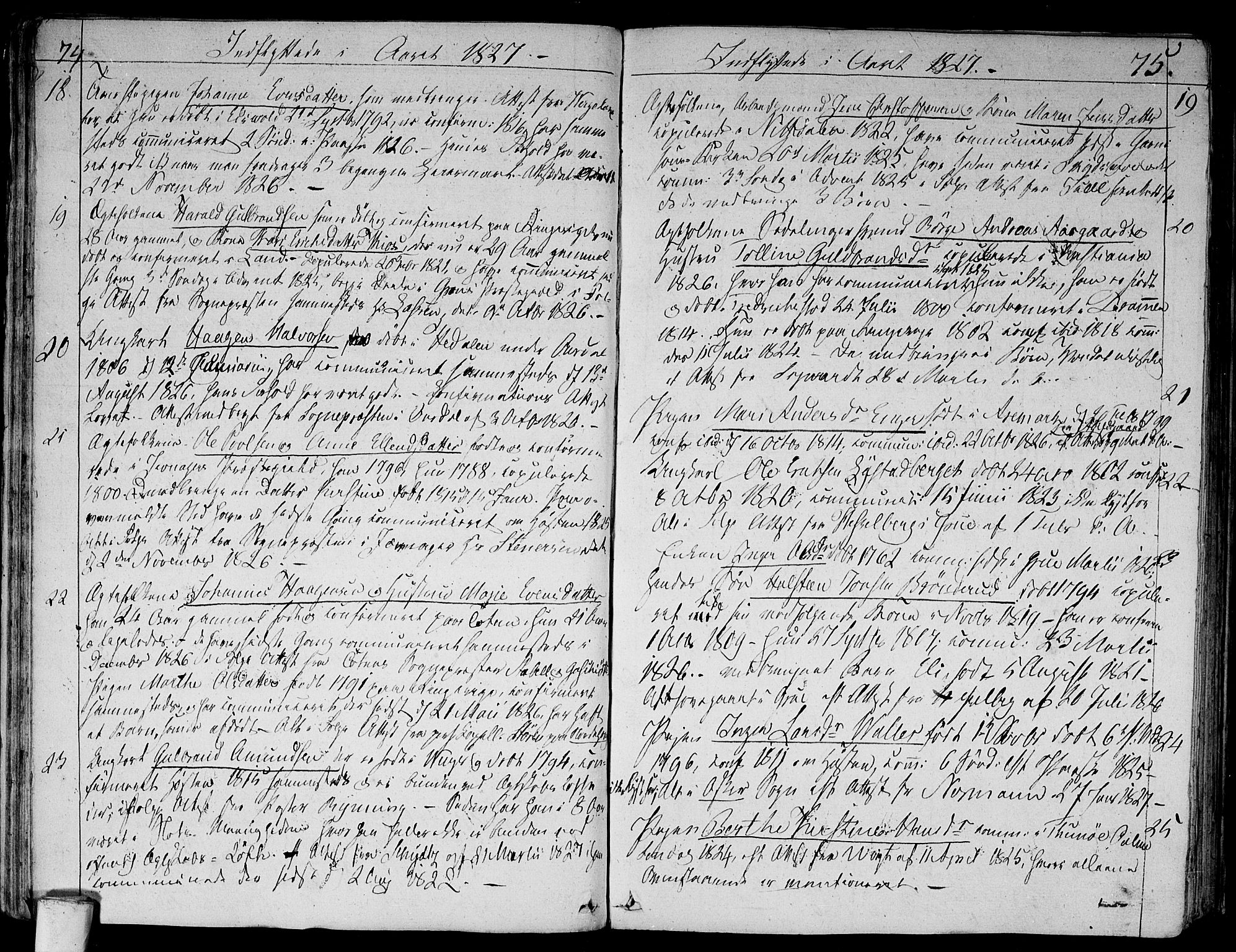 Aker prestekontor kirkebøker, SAO/A-10861/F/L0014b: Parish register (official) no. 14B, 1820-1834, p. 74-75