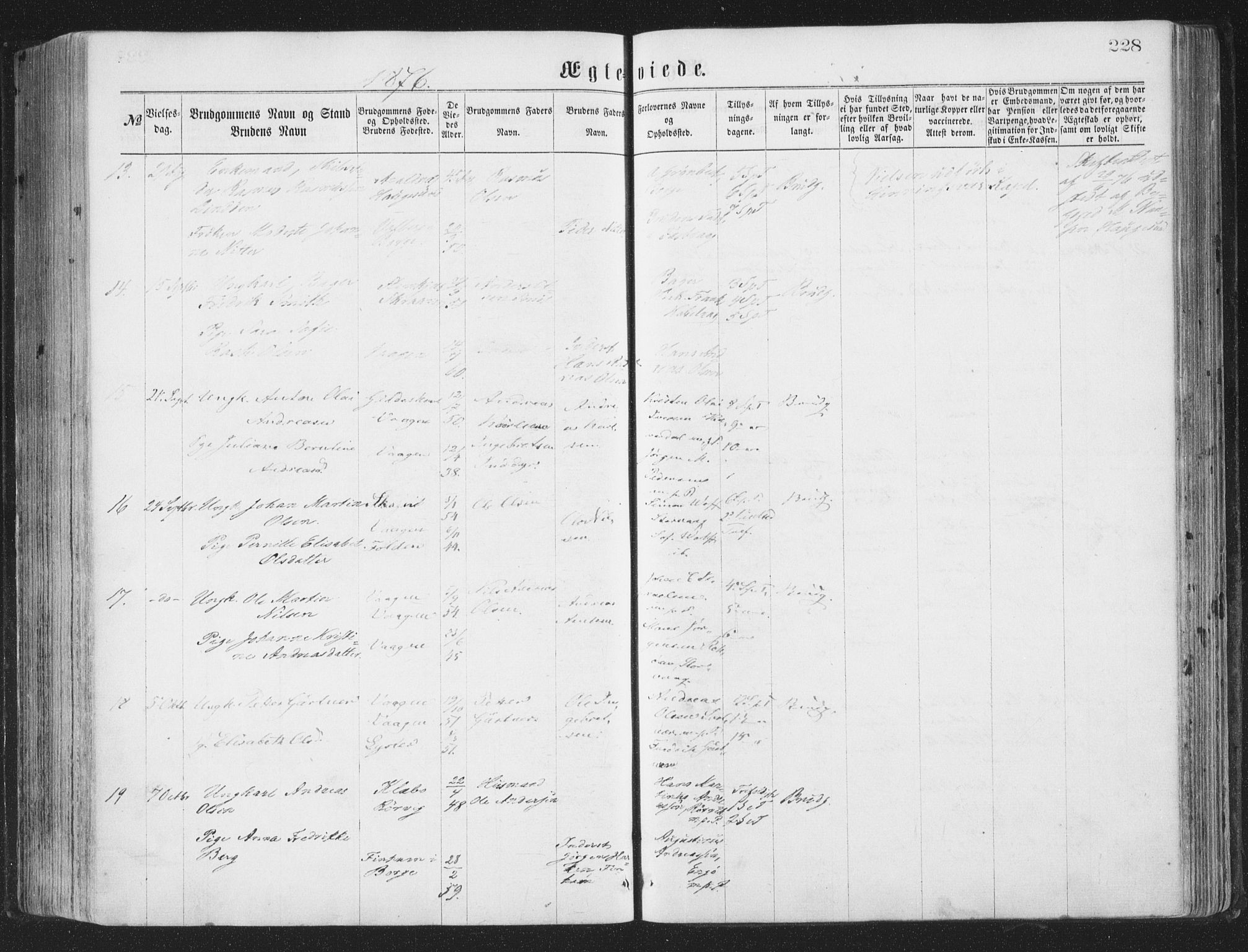 Ministerialprotokoller, klokkerbøker og fødselsregistre - Nordland, AV/SAT-A-1459/874/L1057: Parish register (official) no. 874A01, 1866-1877, p. 228