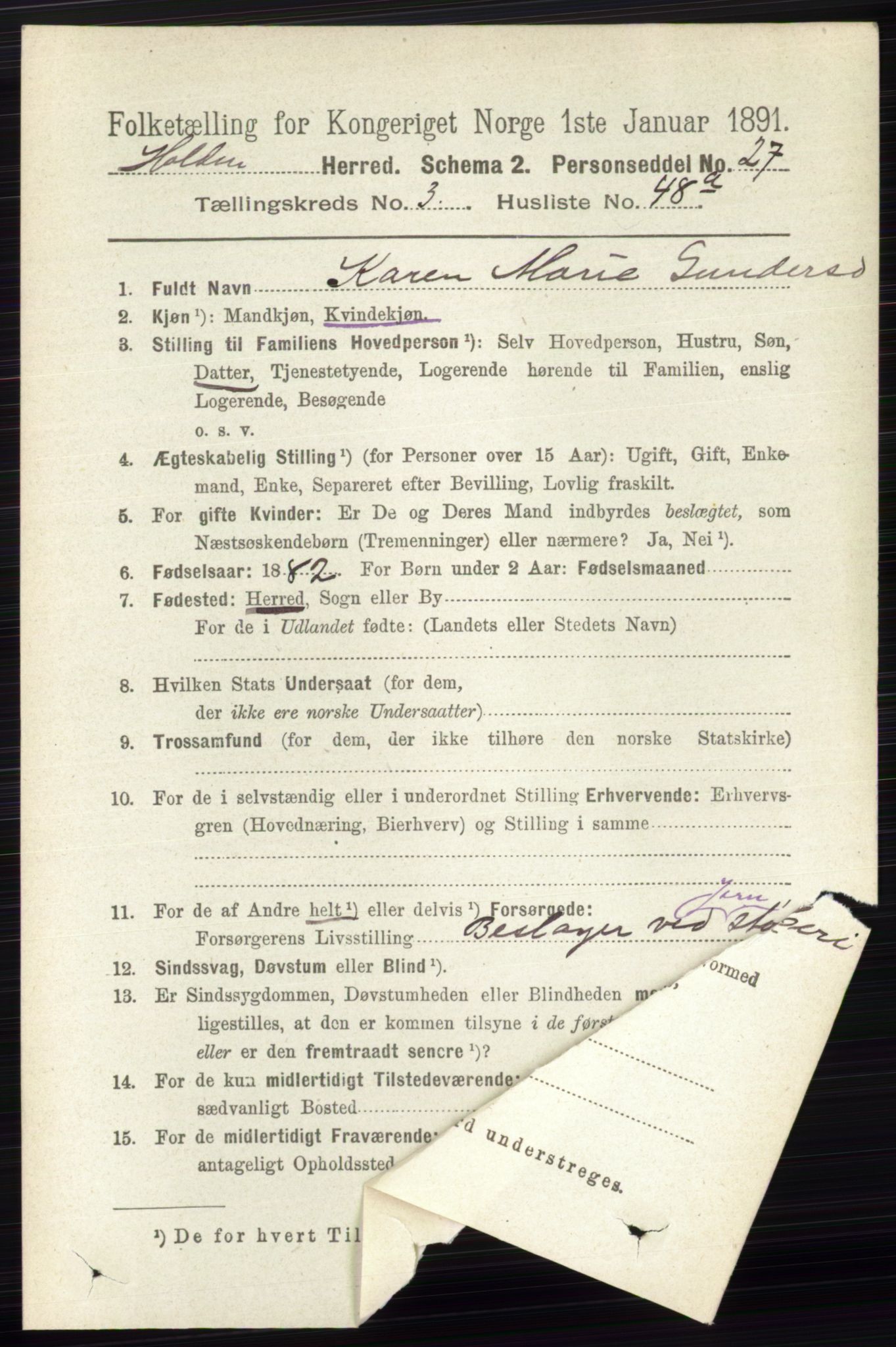 RA, 1891 census for 0819 Holla, 1891, p. 1881