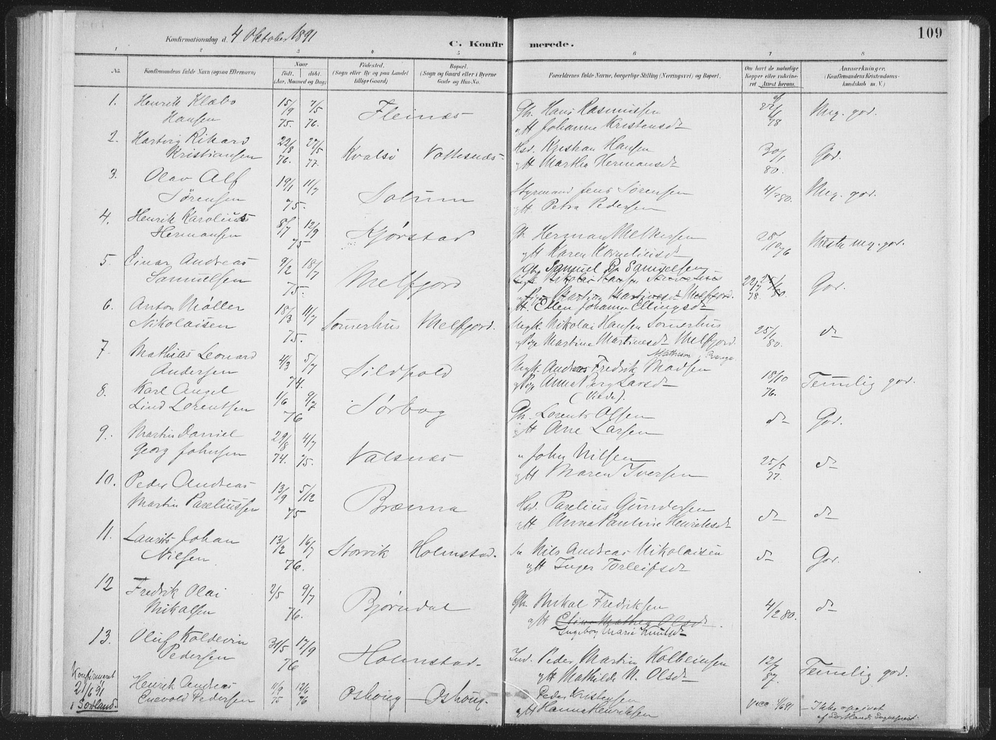 Ministerialprotokoller, klokkerbøker og fødselsregistre - Nordland, SAT/A-1459/890/L1286: Parish register (official) no. 890A01, 1882-1902, p. 109