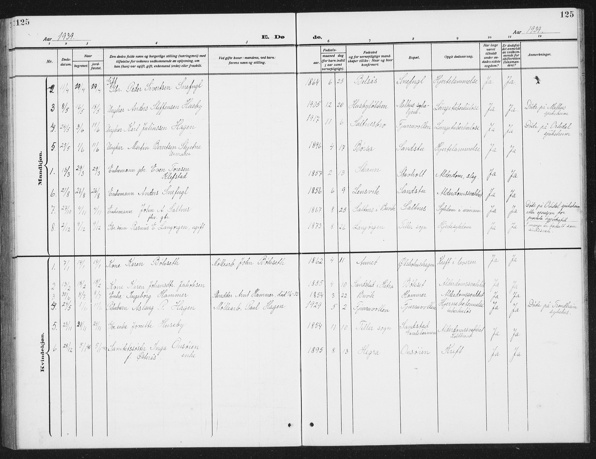 Ministerialprotokoller, klokkerbøker og fødselsregistre - Sør-Trøndelag, AV/SAT-A-1456/666/L0791: Parish register (copy) no. 666C04, 1909-1939, p. 125