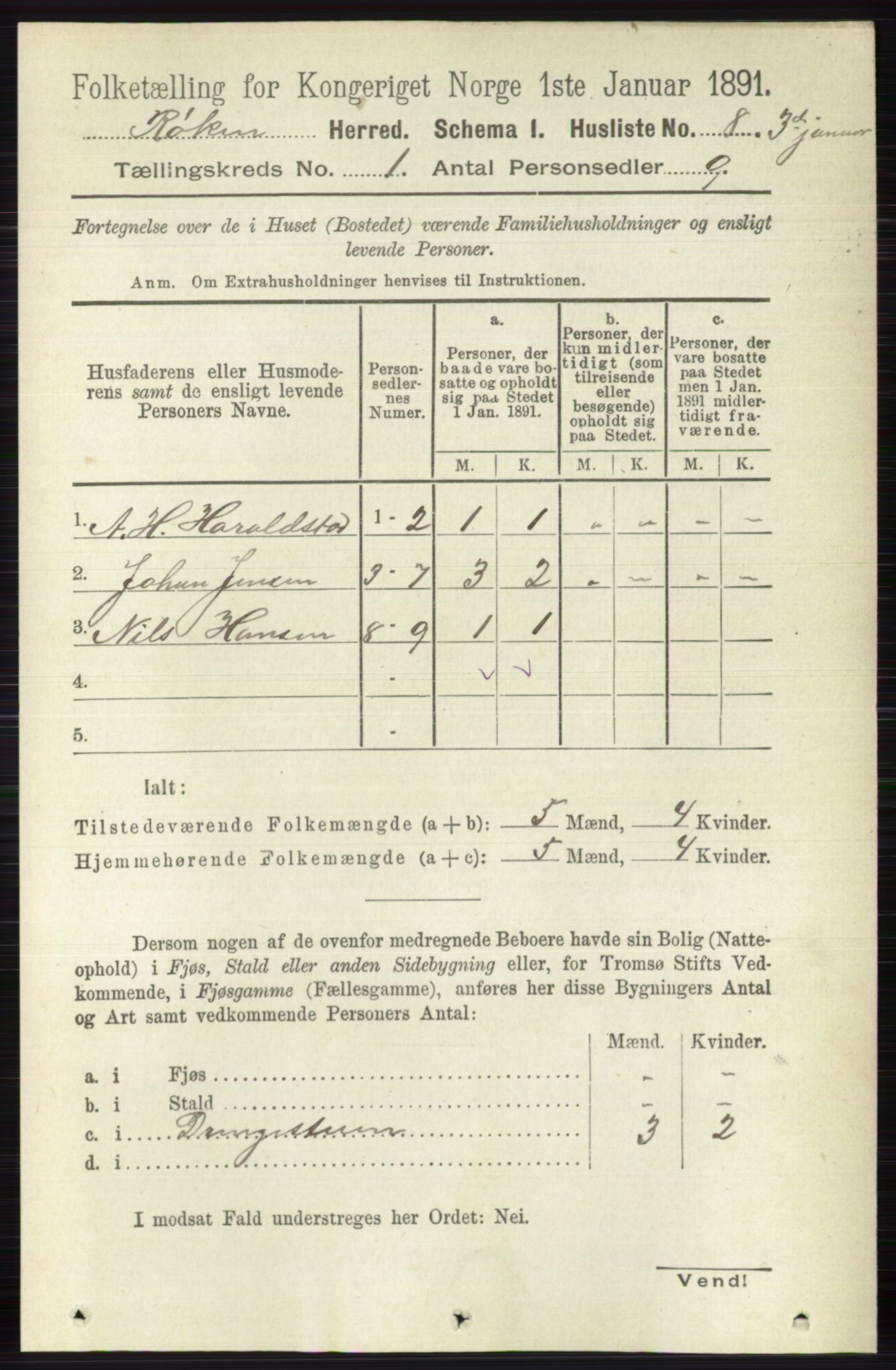 RA, 1891 census for 0627 Røyken, 1891, p. 30