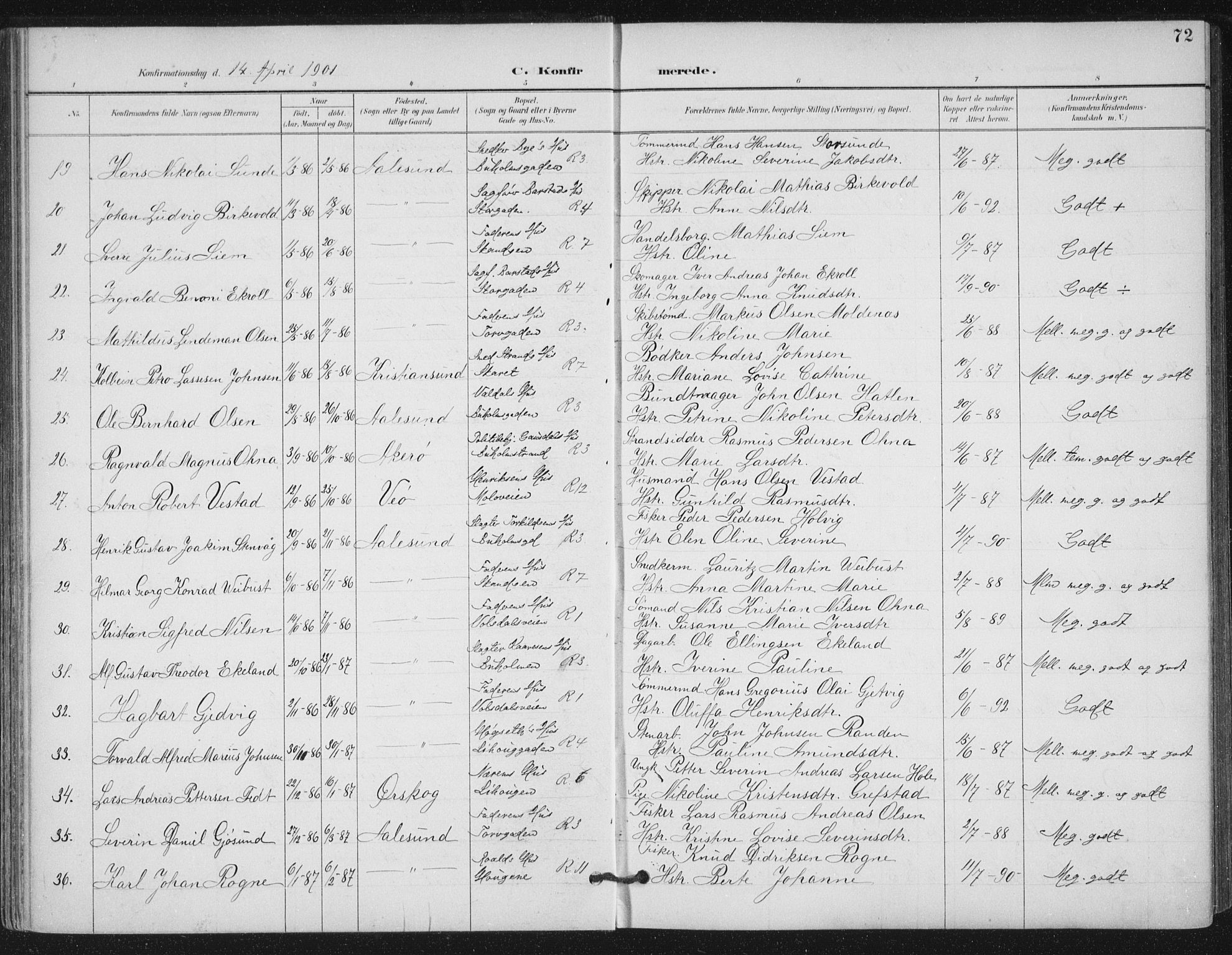 Ministerialprotokoller, klokkerbøker og fødselsregistre - Møre og Romsdal, SAT/A-1454/529/L0457: Parish register (official) no. 529A07, 1894-1903, p. 72