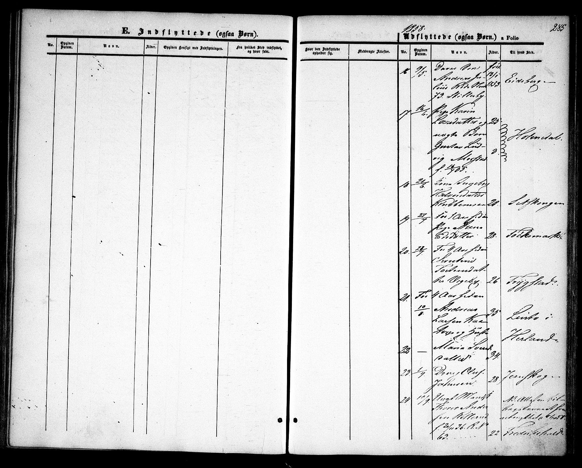 Rødenes prestekontor Kirkebøker, AV/SAO-A-2005/F/Fa/L0006: Parish register (official) no. I 6, 1850-1859, p. 285