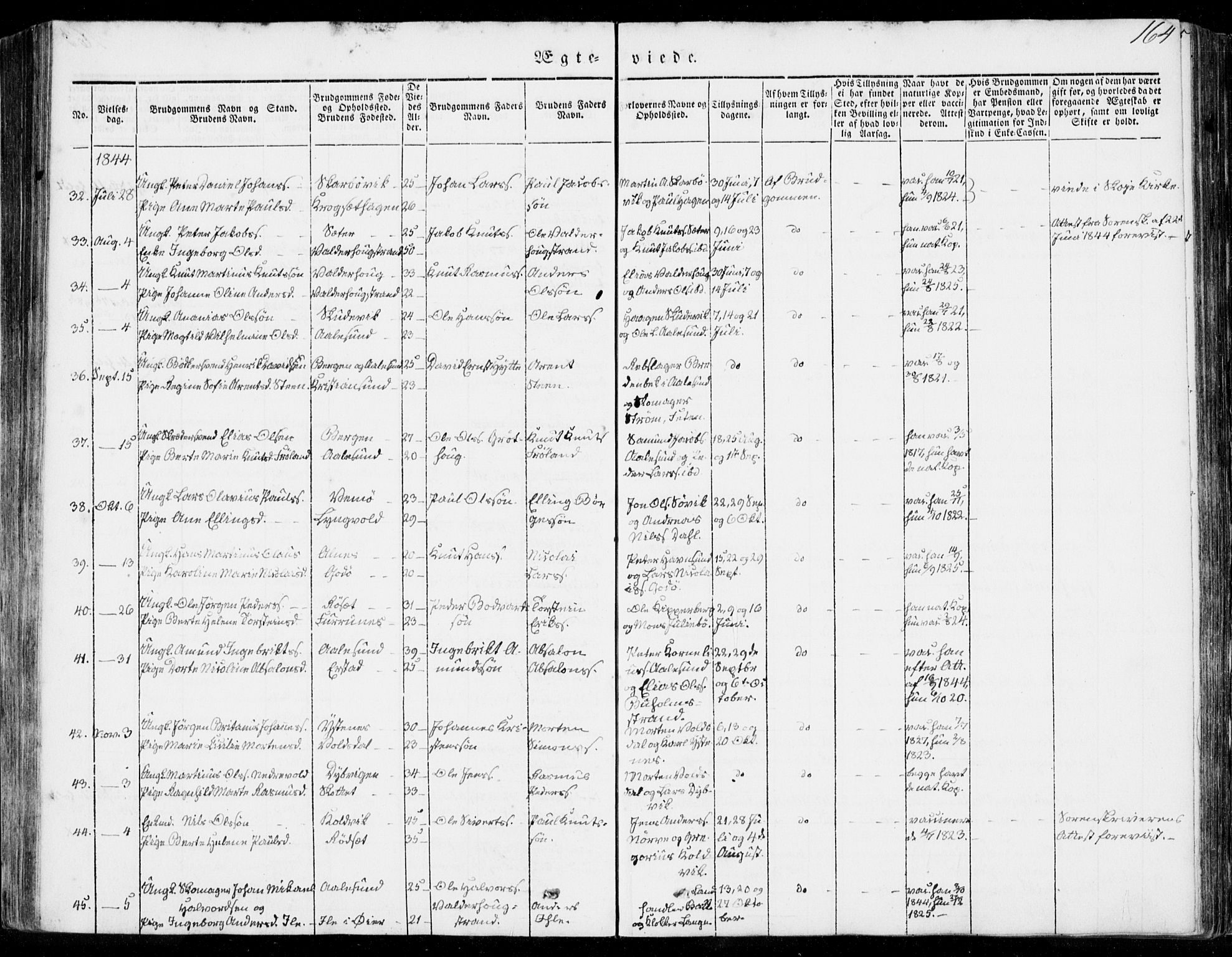 Ministerialprotokoller, klokkerbøker og fødselsregistre - Møre og Romsdal, SAT/A-1454/528/L0396: Parish register (official) no. 528A07, 1839-1847, p. 164