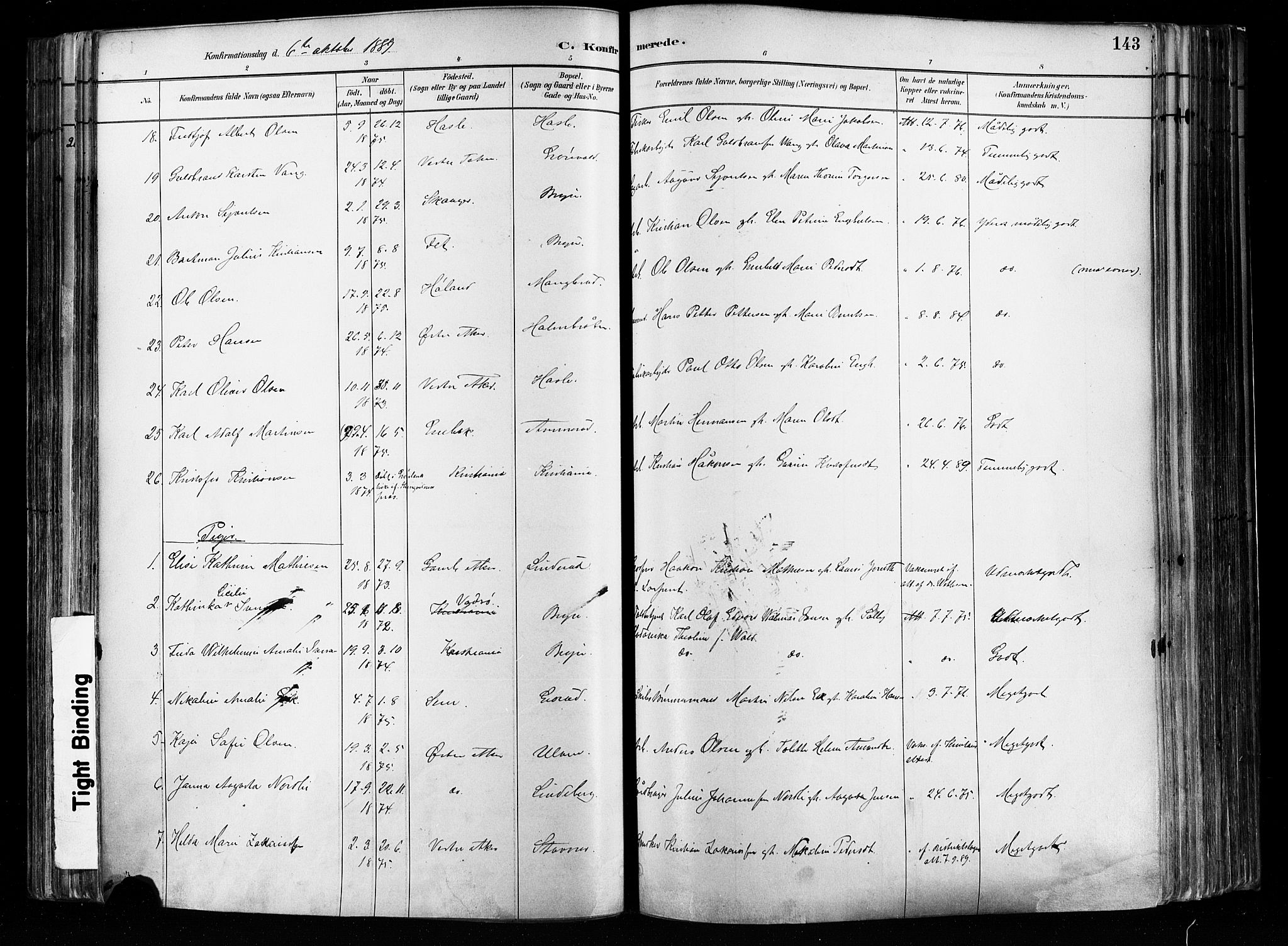 Østre Aker prestekontor Kirkebøker, SAO/A-10840/F/Fa/L0008: Parish register (official) no. I 8, 1883-1894, p. 143