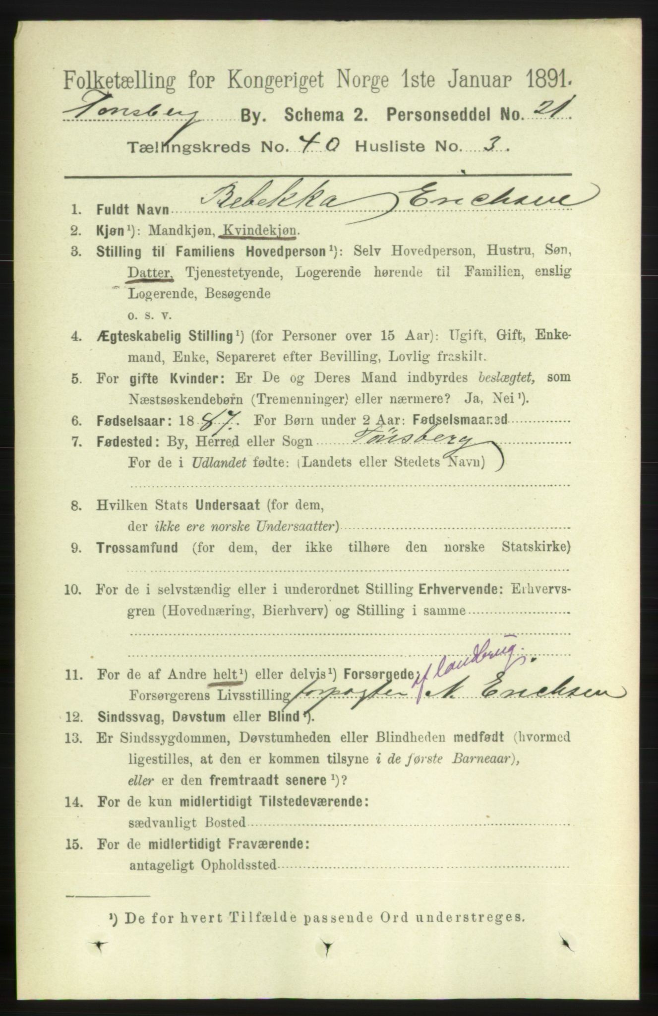 RA, 1891 census for 0705 Tønsberg, 1891, p. 8652