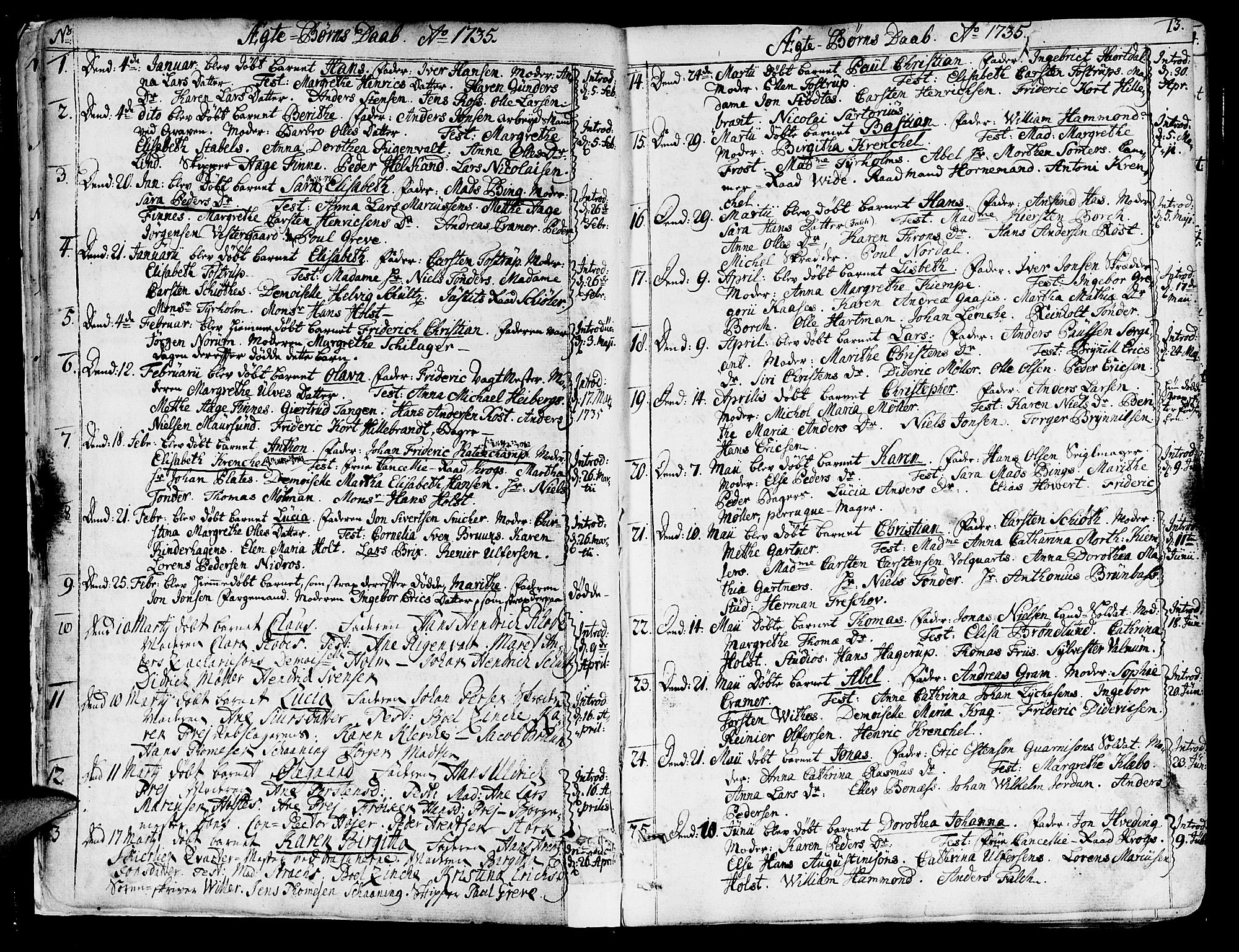 Ministerialprotokoller, klokkerbøker og fødselsregistre - Sør-Trøndelag, SAT/A-1456/602/L0103: Parish register (official) no. 602A01, 1732-1774, p. 13