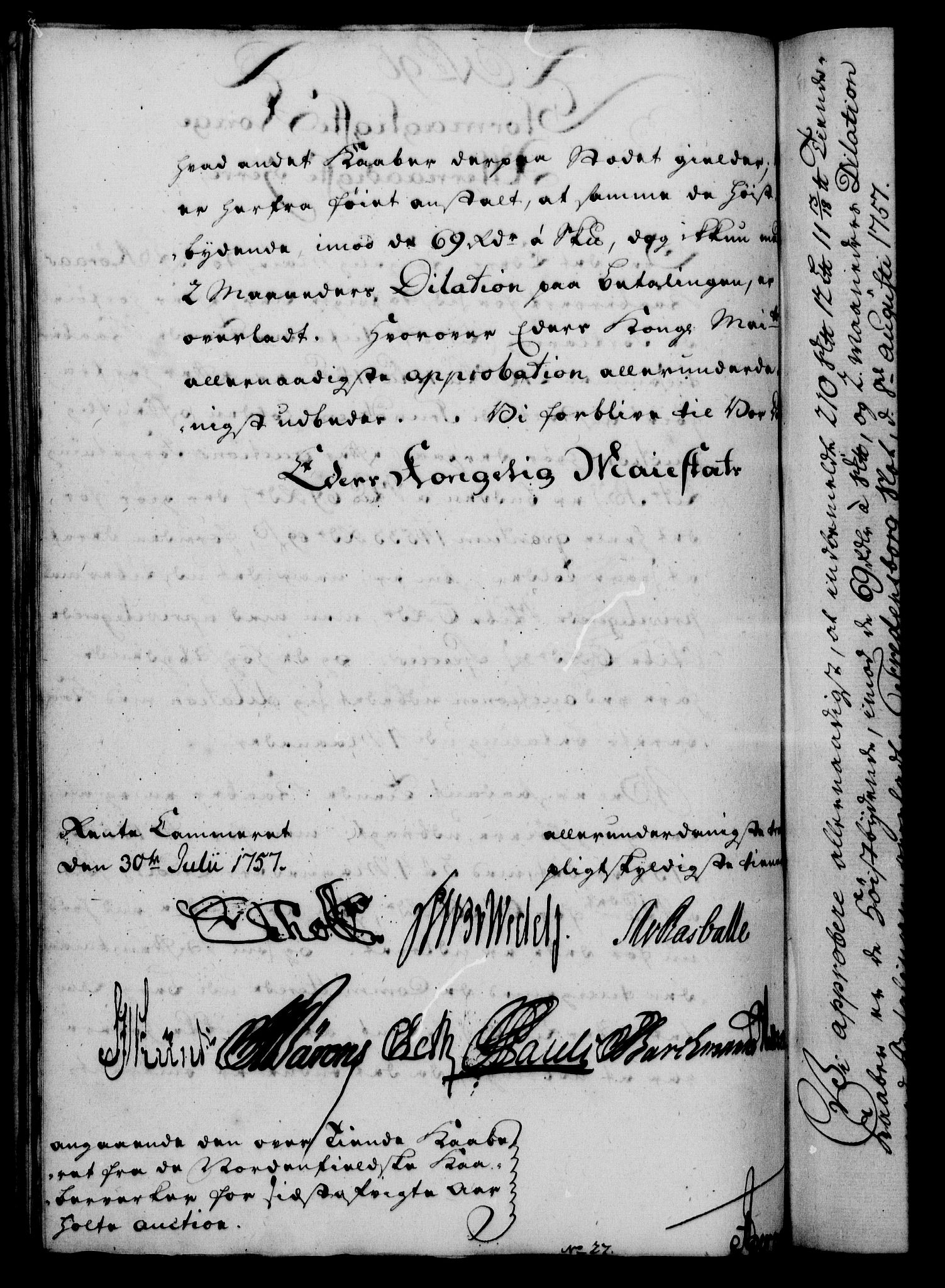 Rentekammeret, Kammerkanselliet, RA/EA-3111/G/Gf/Gfa/L0039: Norsk relasjons- og resolusjonsprotokoll (merket RK 52.39), 1757, p. 556