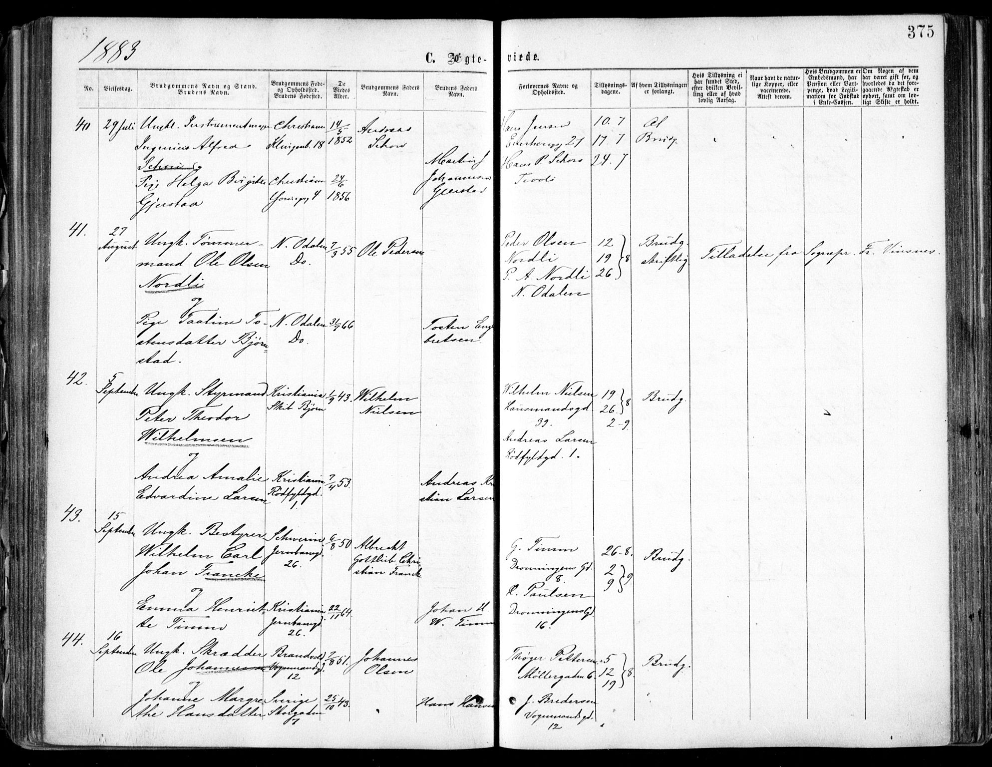 Oslo domkirke Kirkebøker, AV/SAO-A-10752/F/Fa/L0021: Parish register (official) no. 21, 1865-1884, p. 375