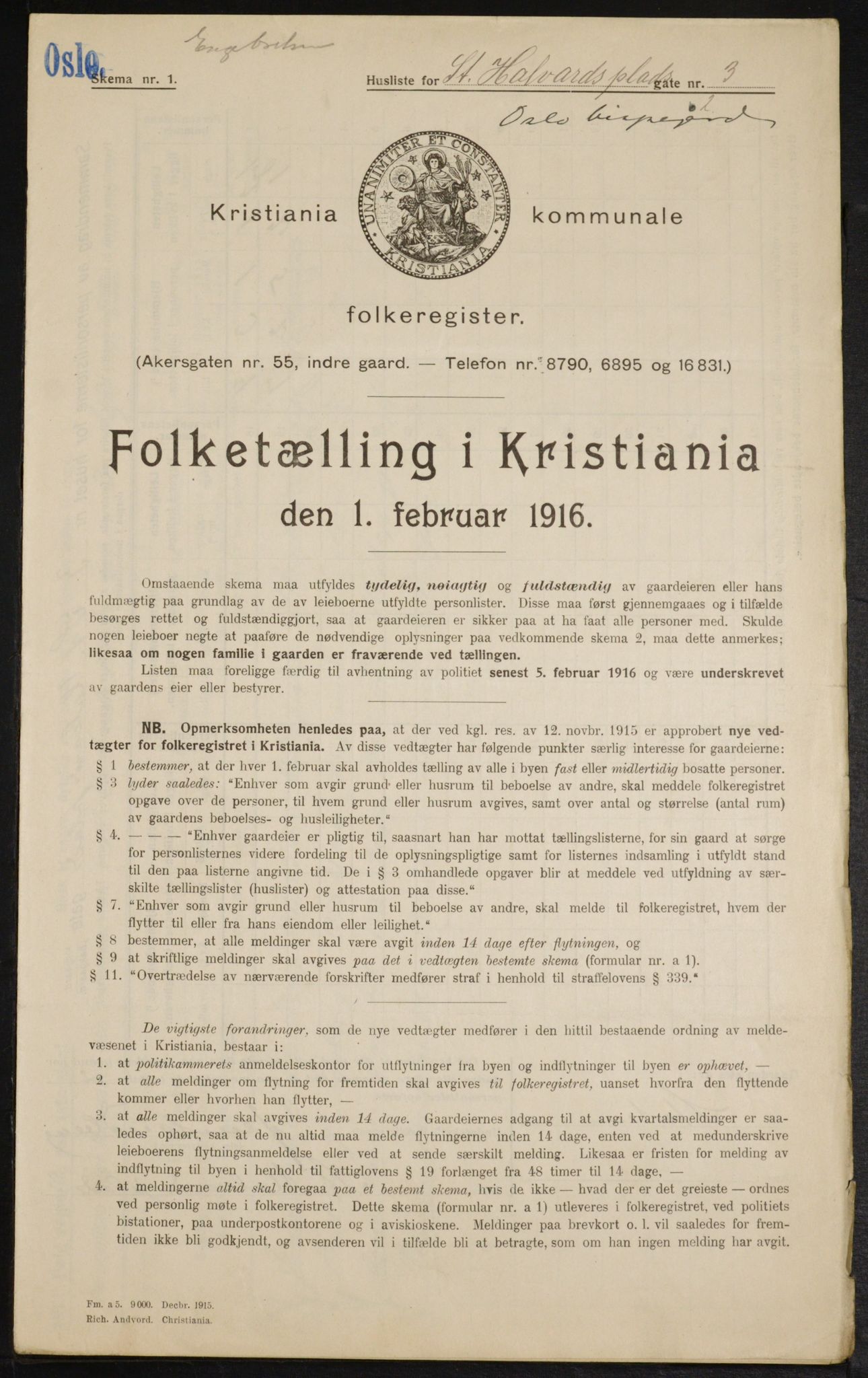 OBA, Municipal Census 1916 for Kristiania, 1916, p. 90153