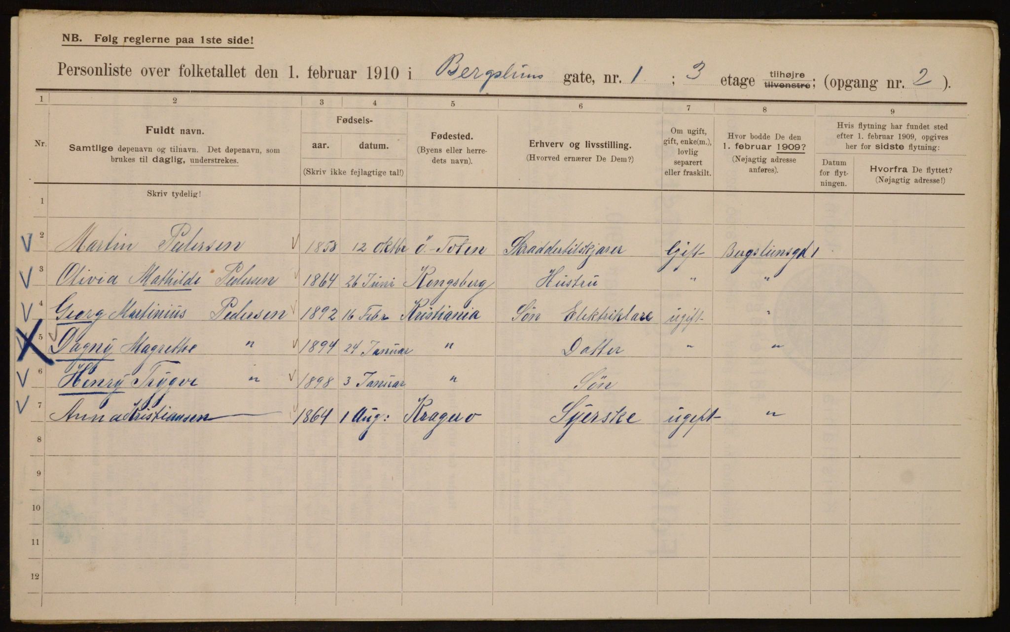 OBA, Municipal Census 1910 for Kristiania, 1910, p. 3866