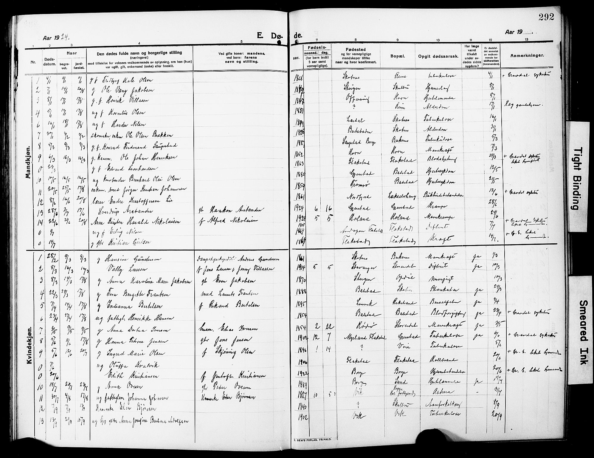 Ministerialprotokoller, klokkerbøker og fødselsregistre - Nordland, SAT/A-1459/881/L1169: Parish register (copy) no. 881C06, 1912-1930, p. 292