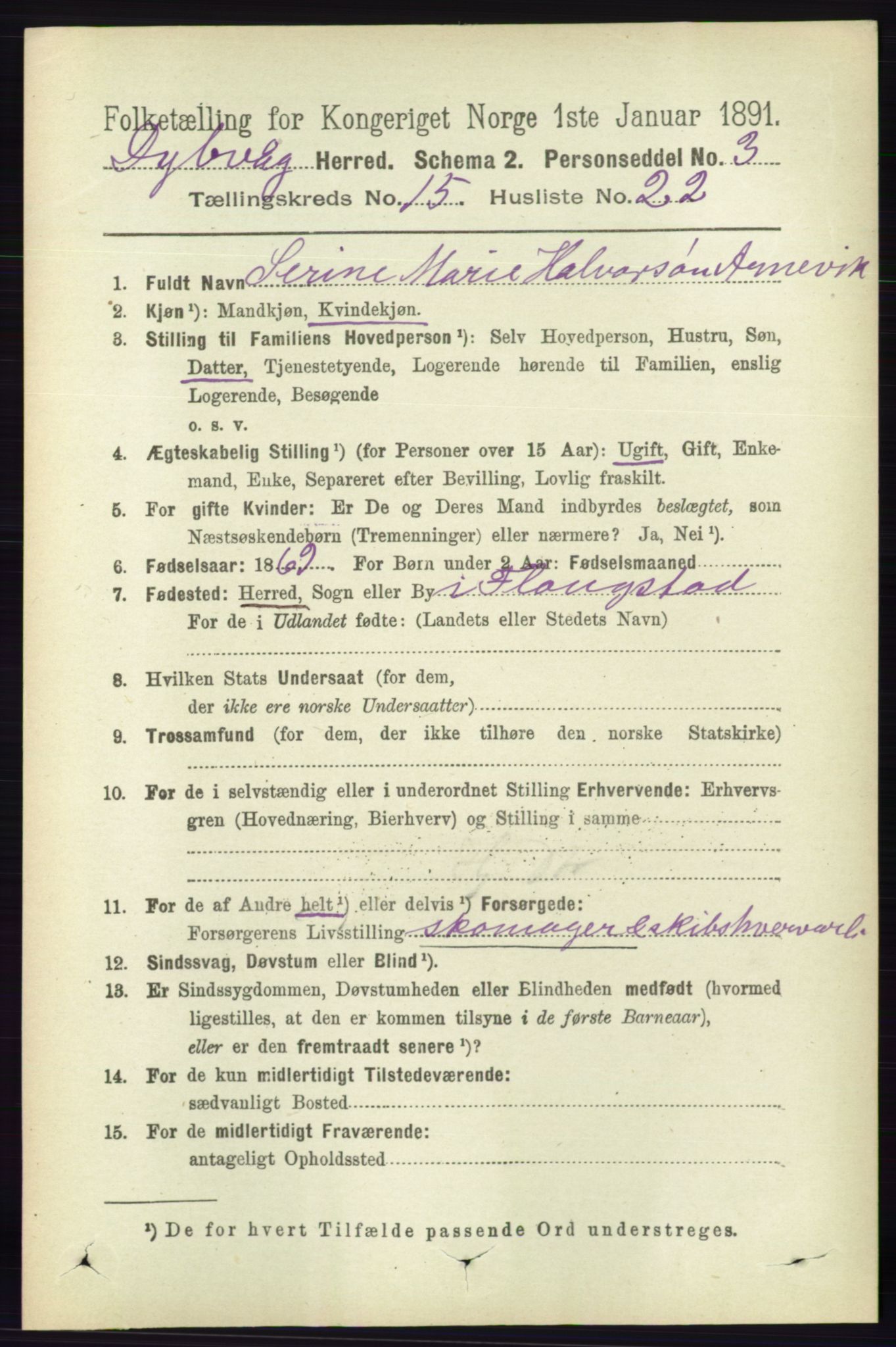 RA, 1891 census for 0915 Dypvåg, 1891, p. 6227