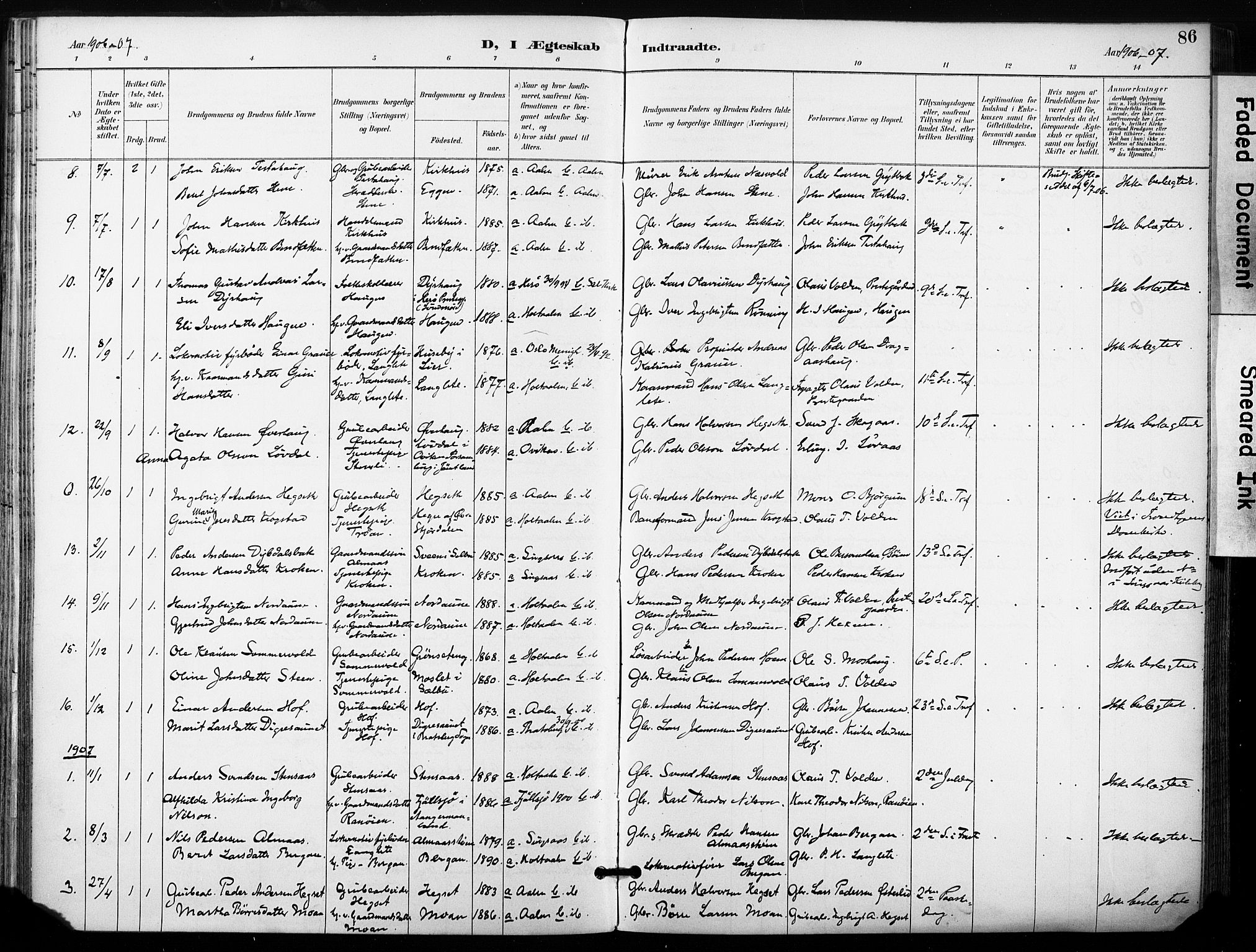Ministerialprotokoller, klokkerbøker og fødselsregistre - Sør-Trøndelag, SAT/A-1456/685/L0973: Parish register (official) no. 685A10, 1891-1907, p. 86