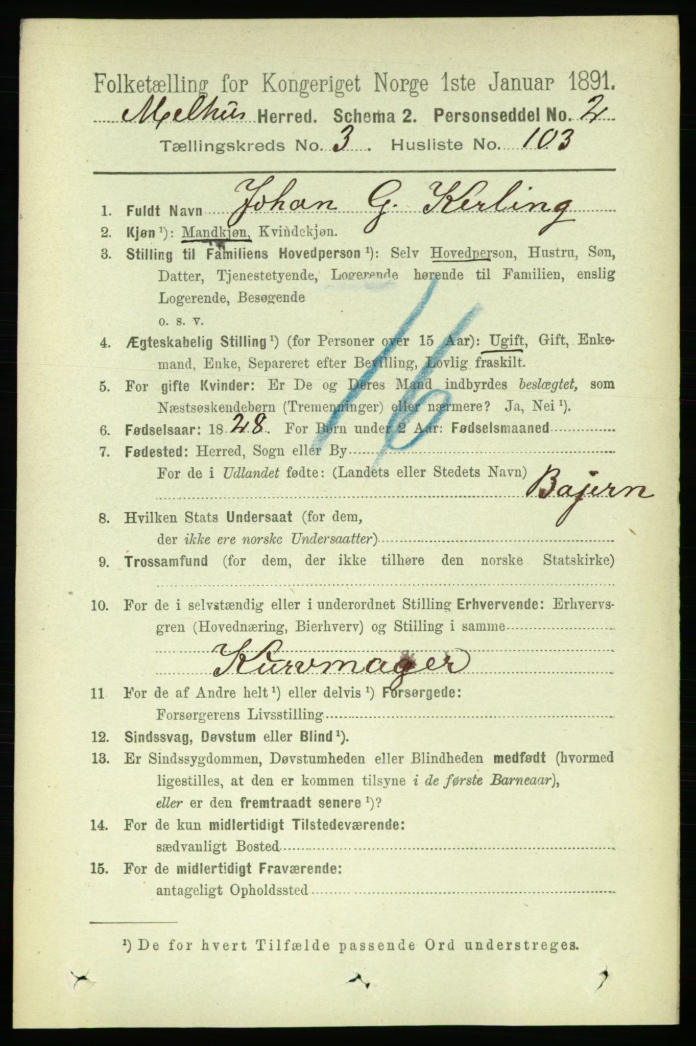 RA, 1891 census for 1653 Melhus, 1891, p. 1897