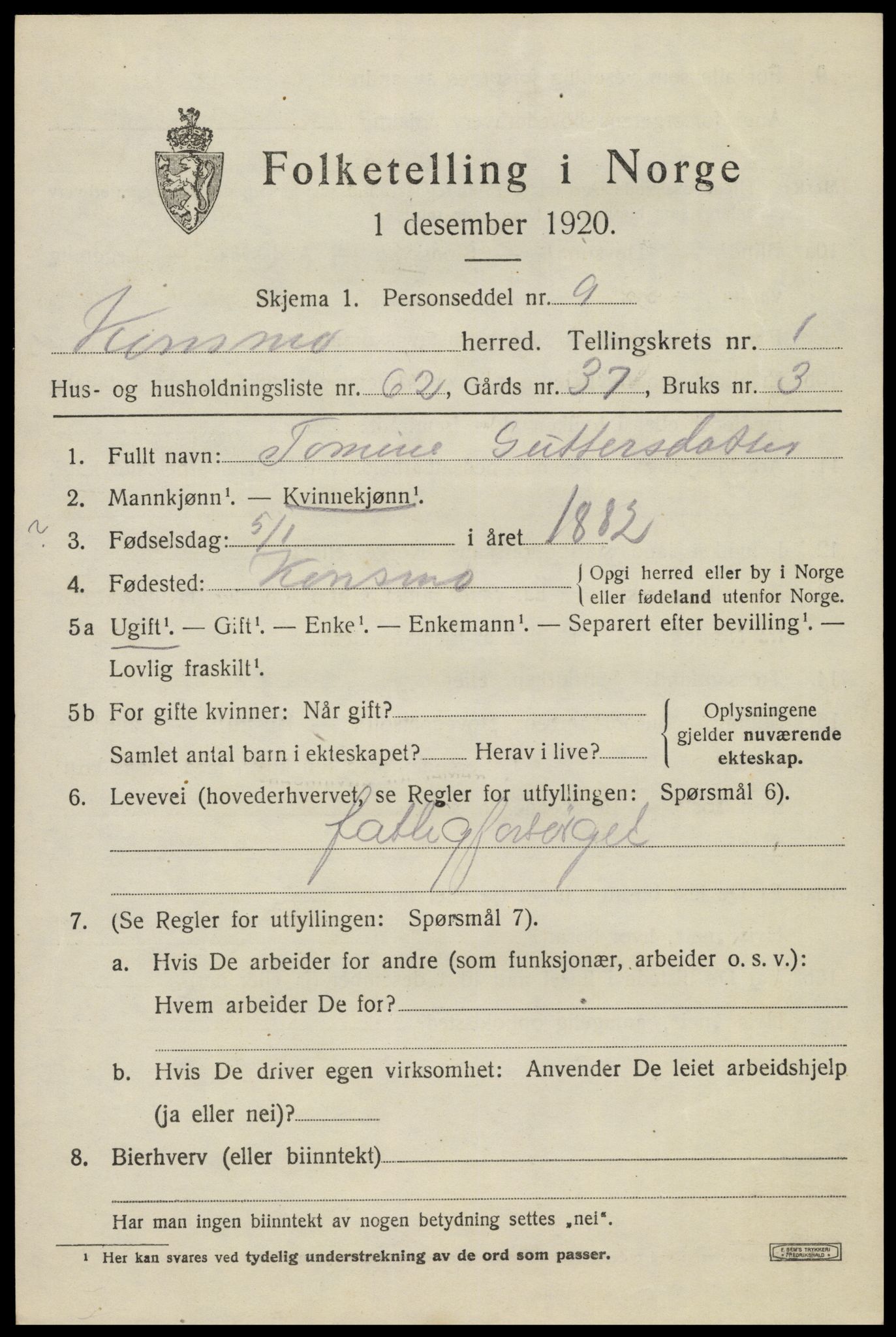 SAK, 1920 census for Konsmo, 1920, p. 976