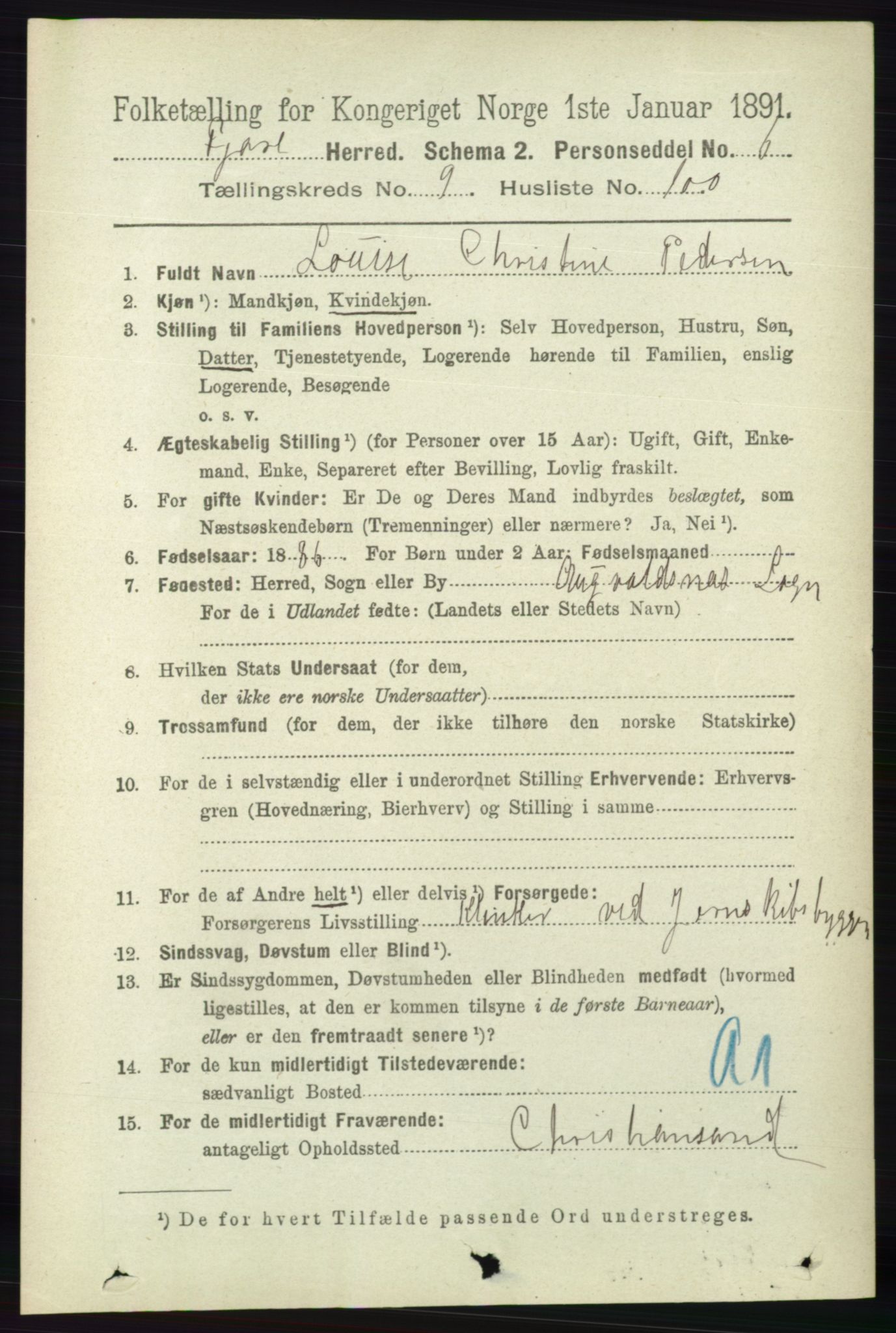 RA, 1891 census for 0923 Fjære, 1891, p. 4911