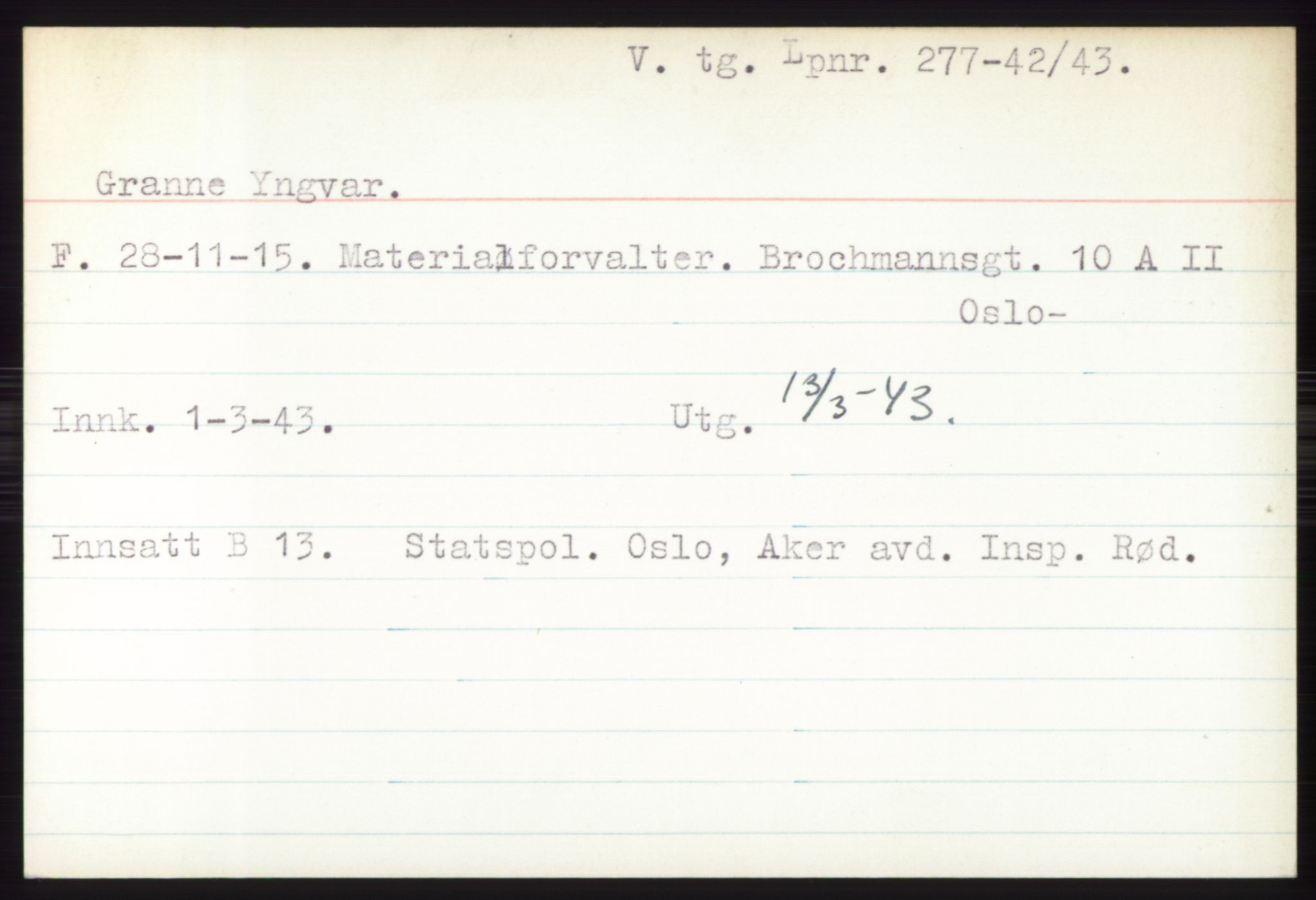 Statspolitiet - Hovedkontoret / Osloavdelingen, AV/RA-S-1329/C/Ck/Cke/L0003: Fangeregister; etternavn G - K, 1941-1945, p. 91